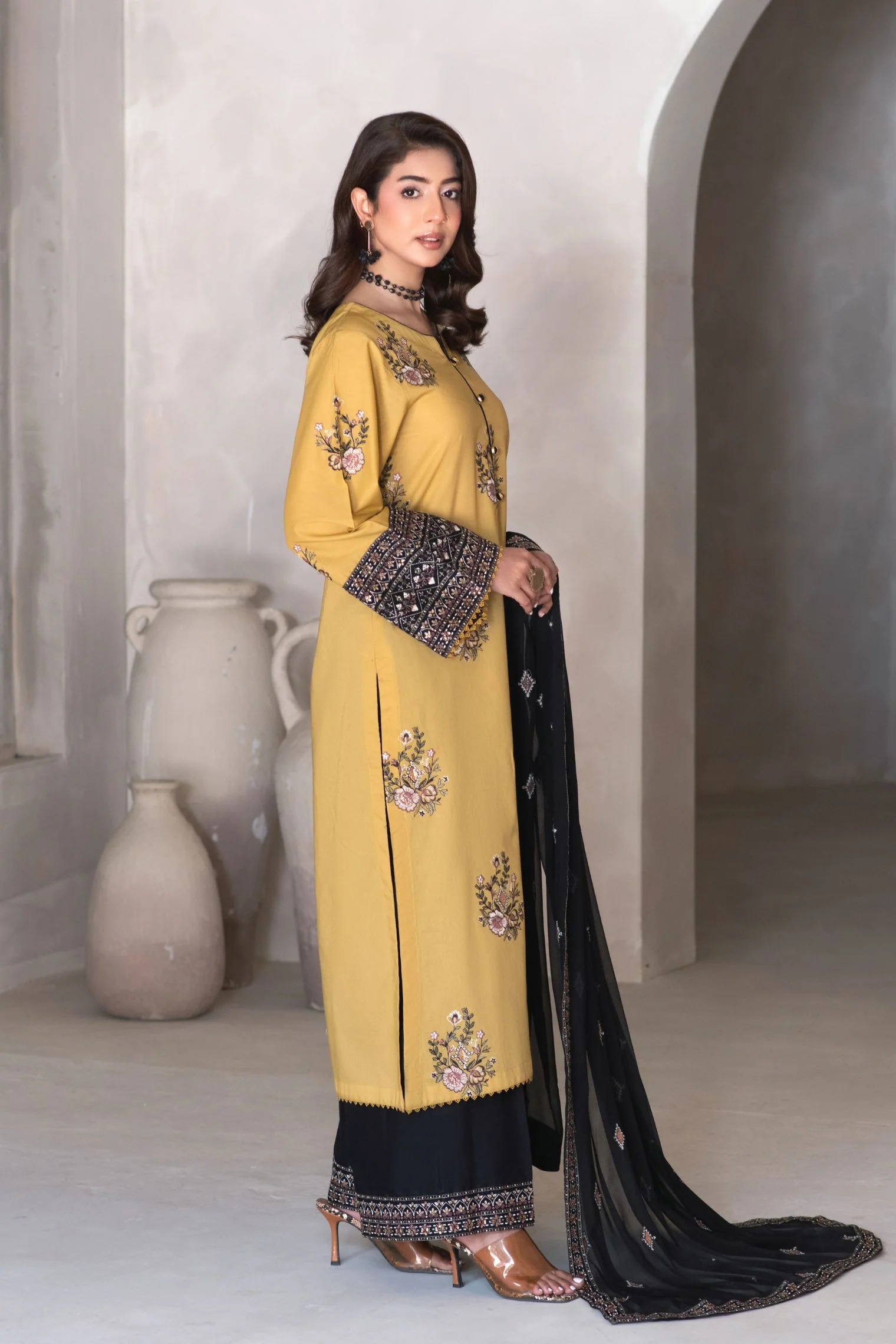 Motif Cambric Embroidered Suit-007 - Image 3