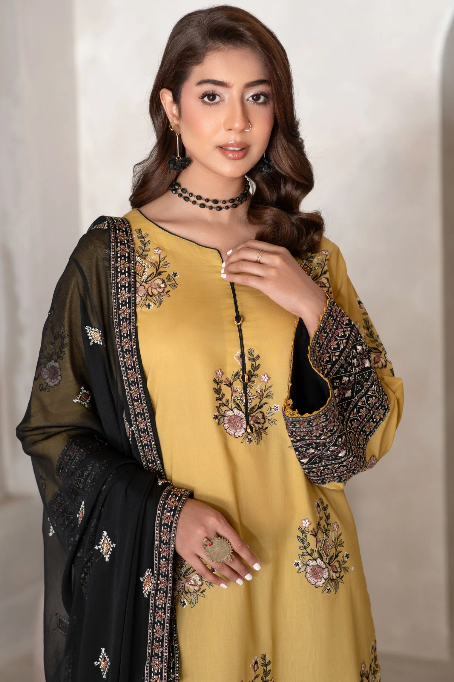 Motif Cambric Embroidered Suit-007 - Image 4
