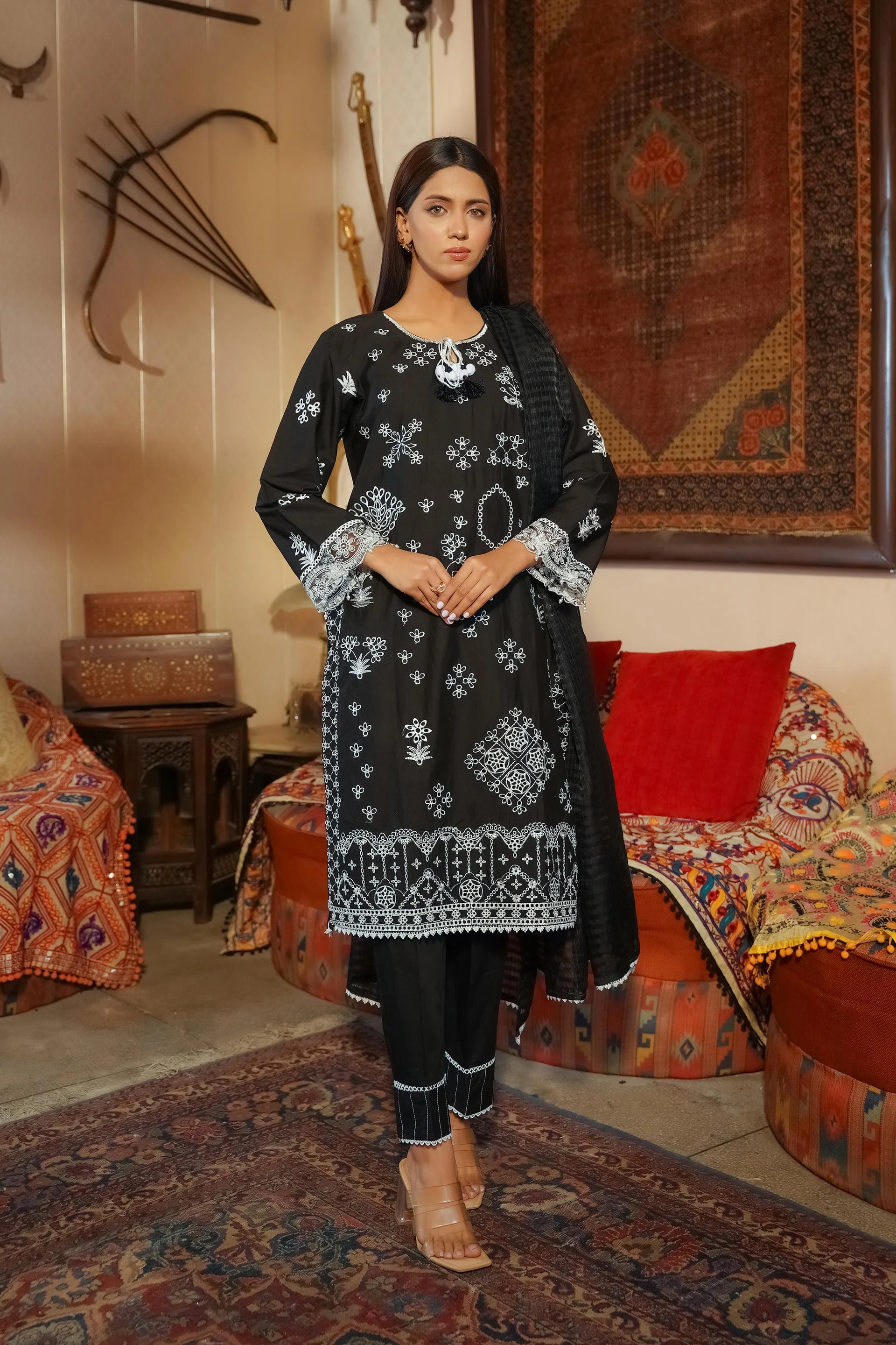 Motif Cambric Embroidered Suit-3615