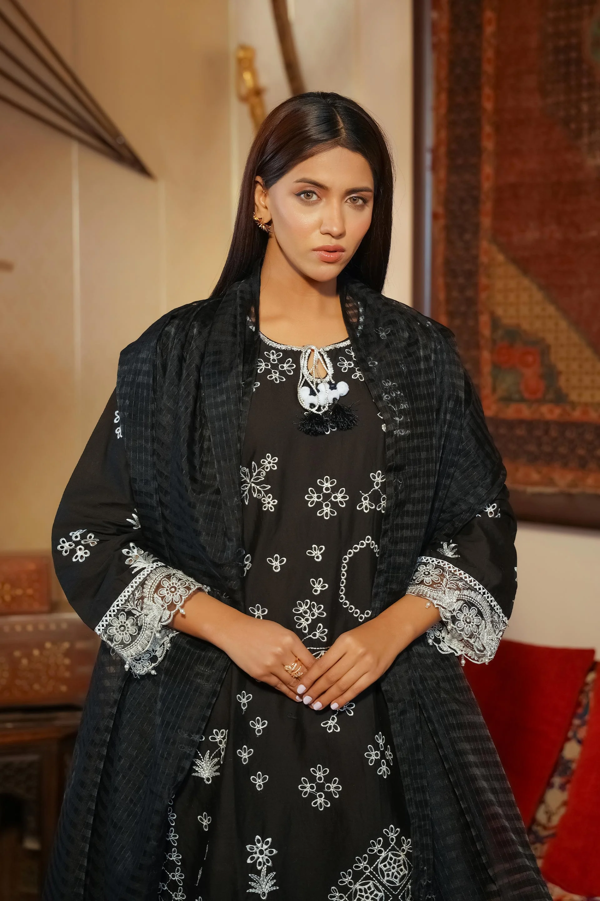 Motif Cambric Embroidered Suit-3615 - Image 3