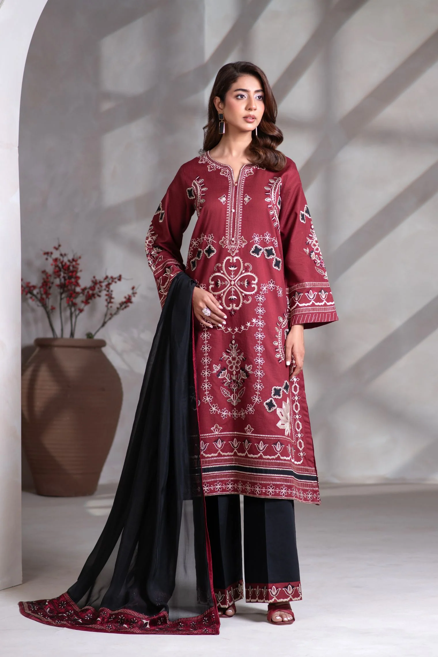 Motif Cotton Embroidered Suit-244