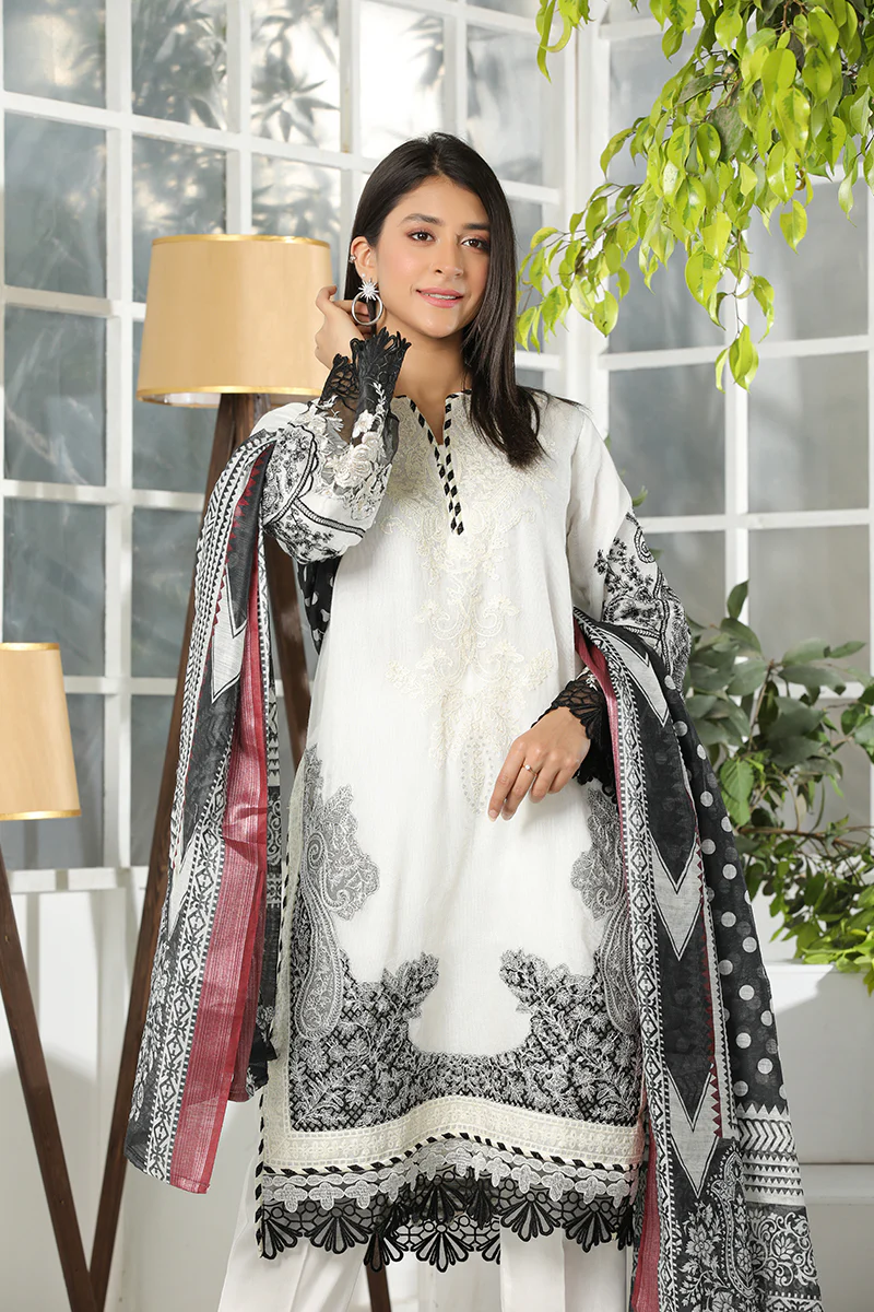 Motif Cotton Net Embroidered Suit-138 - Image 4