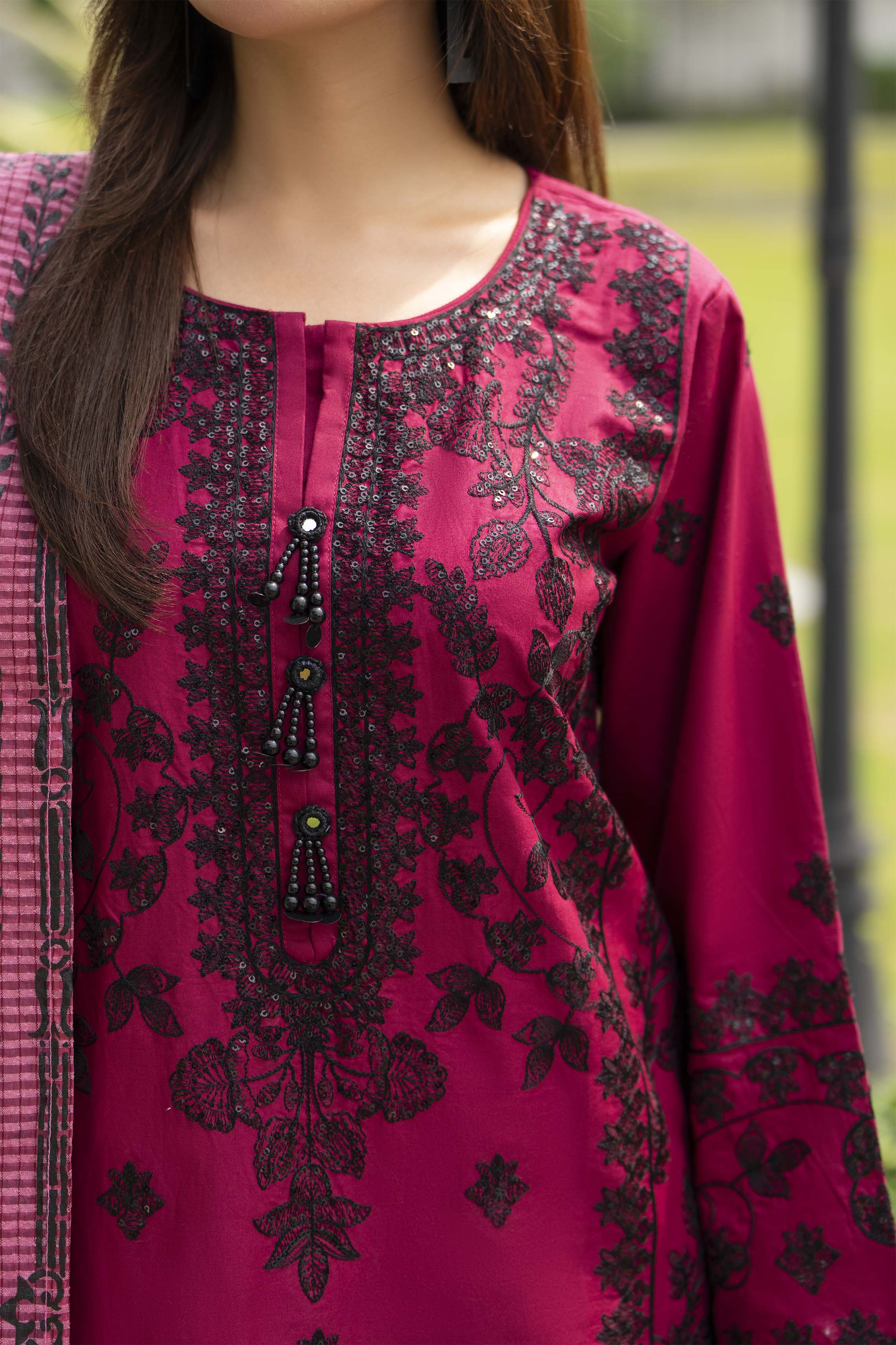 Motif Cotton Sequence Embroidered Suit-3808 - Image 2