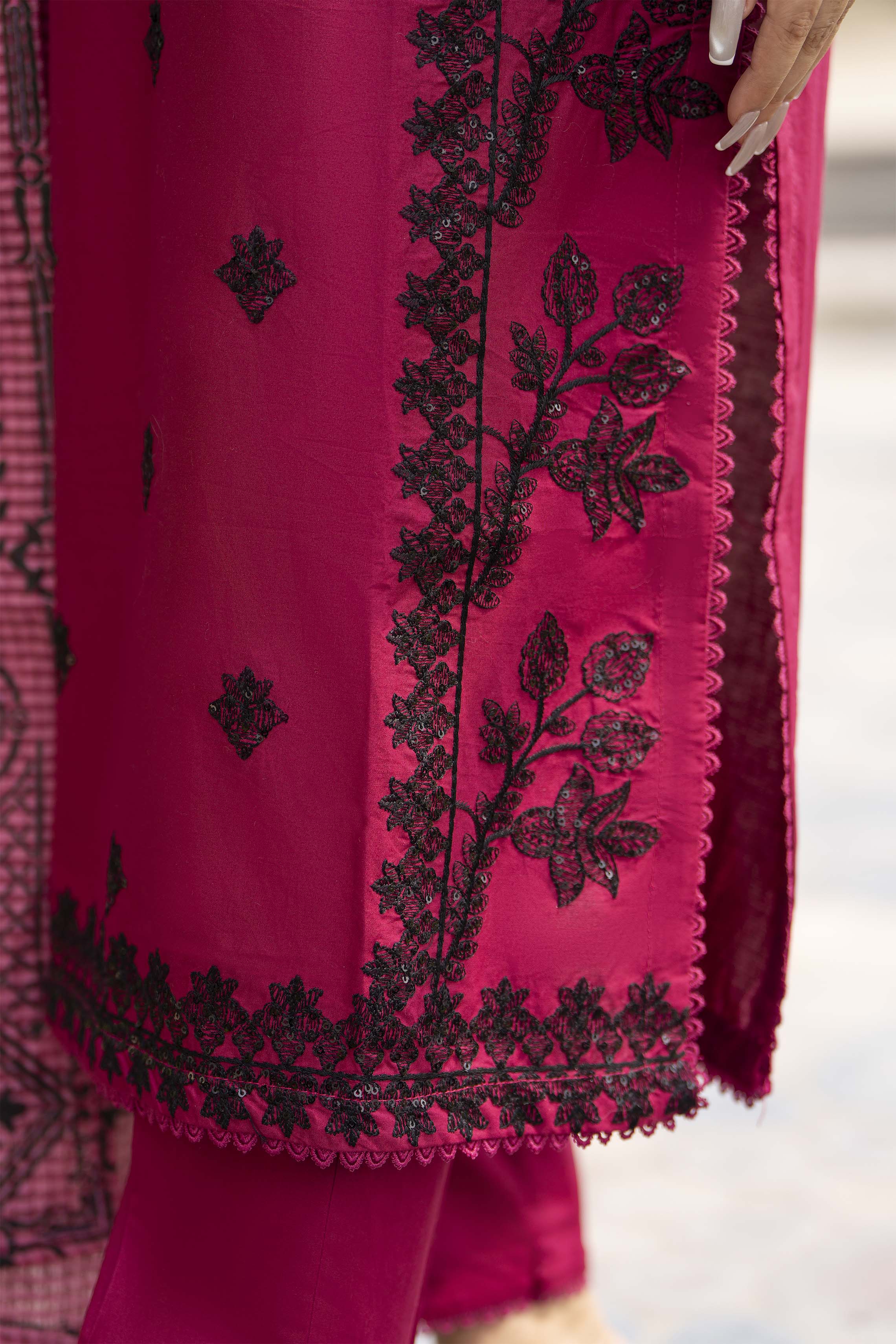 Motif Cotton Sequence Embroidered Suit-3808 - Image 3