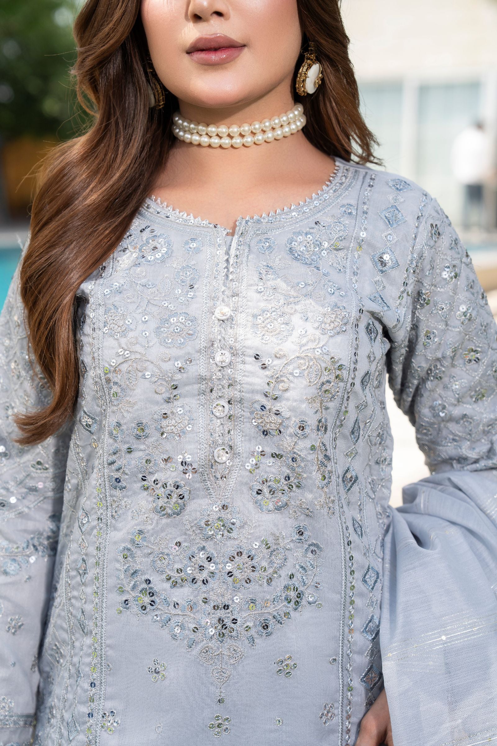 Motif Cotton Silk Embroidered Suit-4063 - Image 2