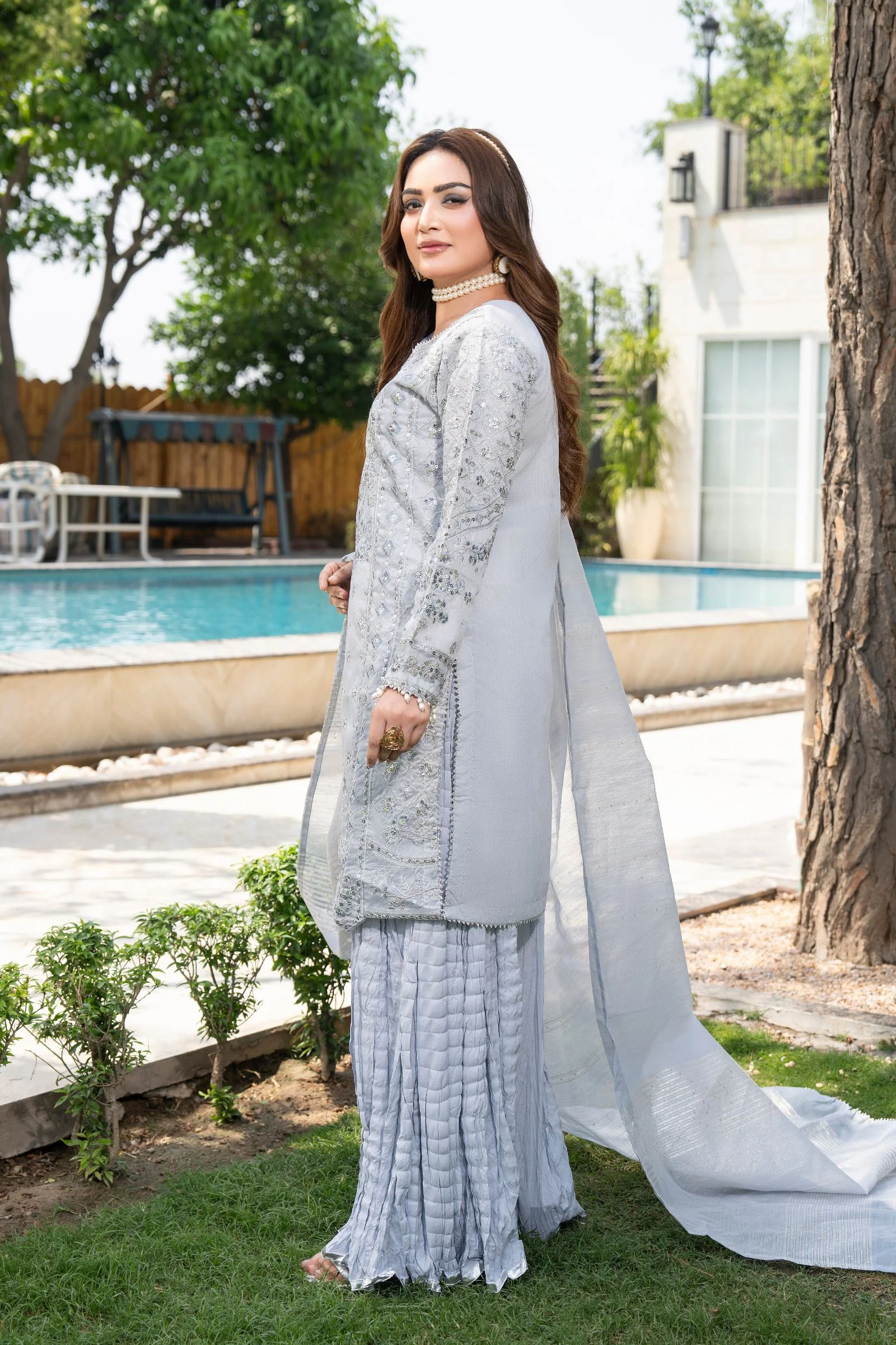 Motif Cotton Silk Embroidered Suit-4063 - Image 3