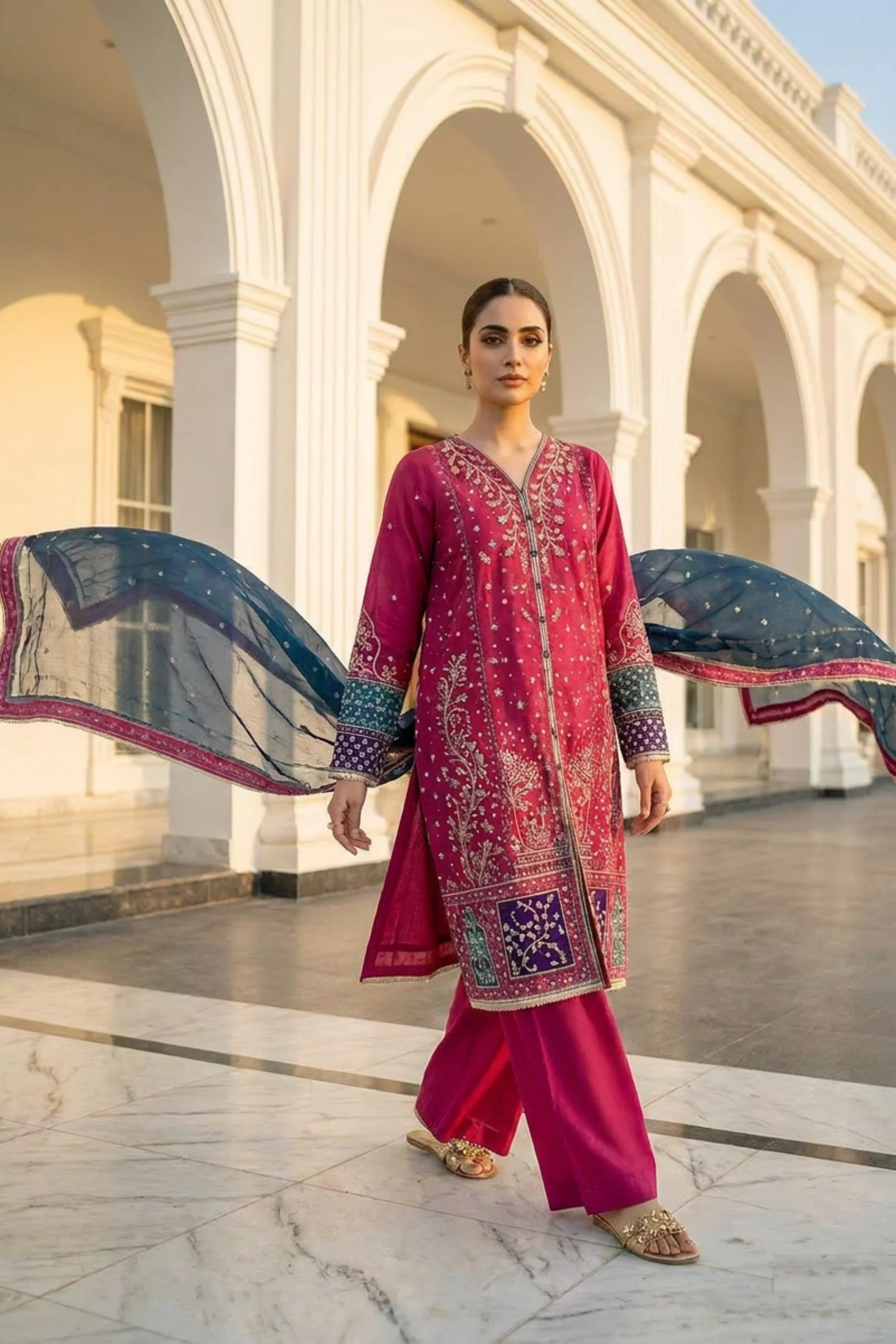 Motif Embroidered Cambric Suit-014 - Image 3