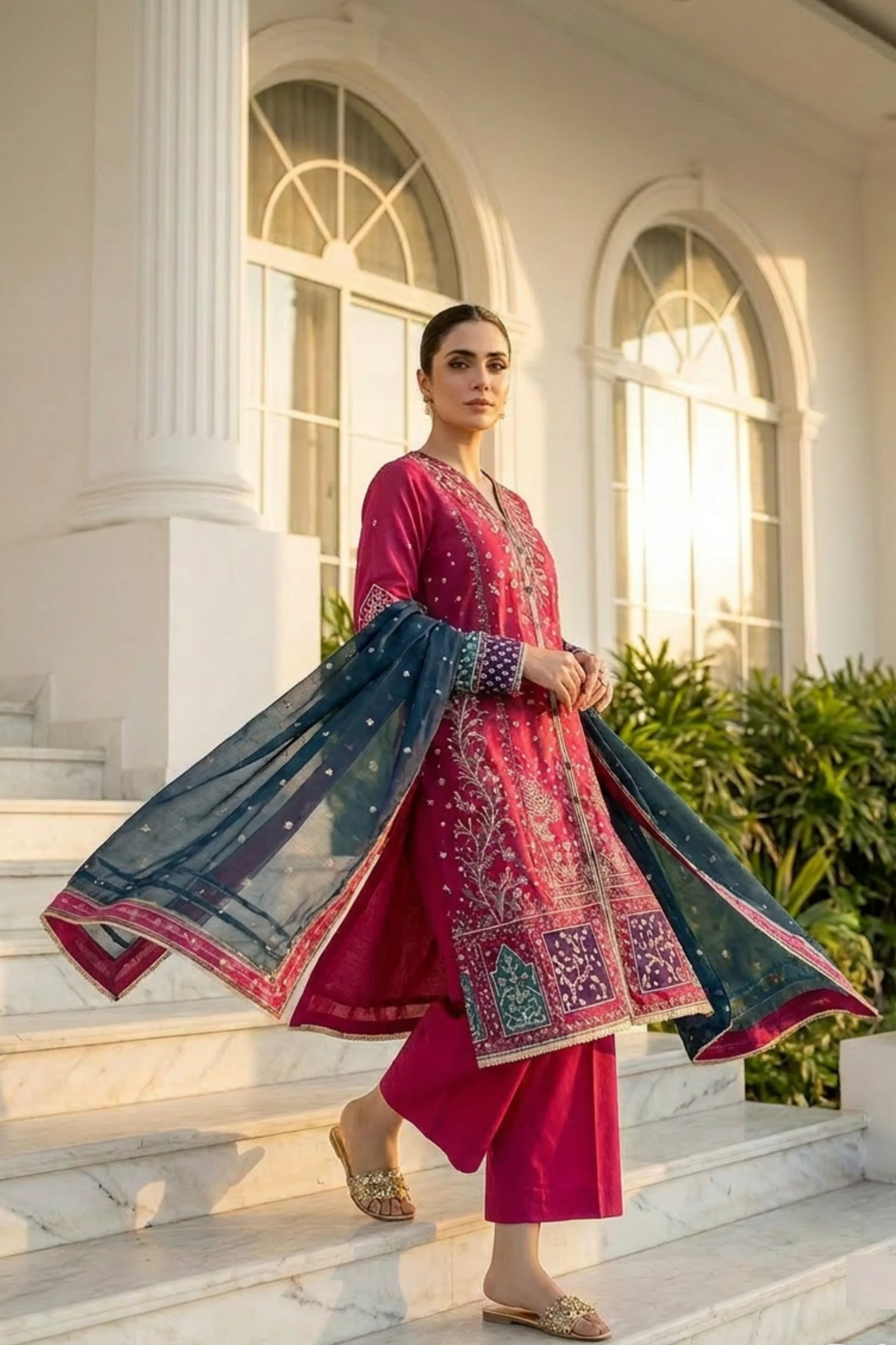 Motif Embroidered Cambric Suit-014 - Image 4