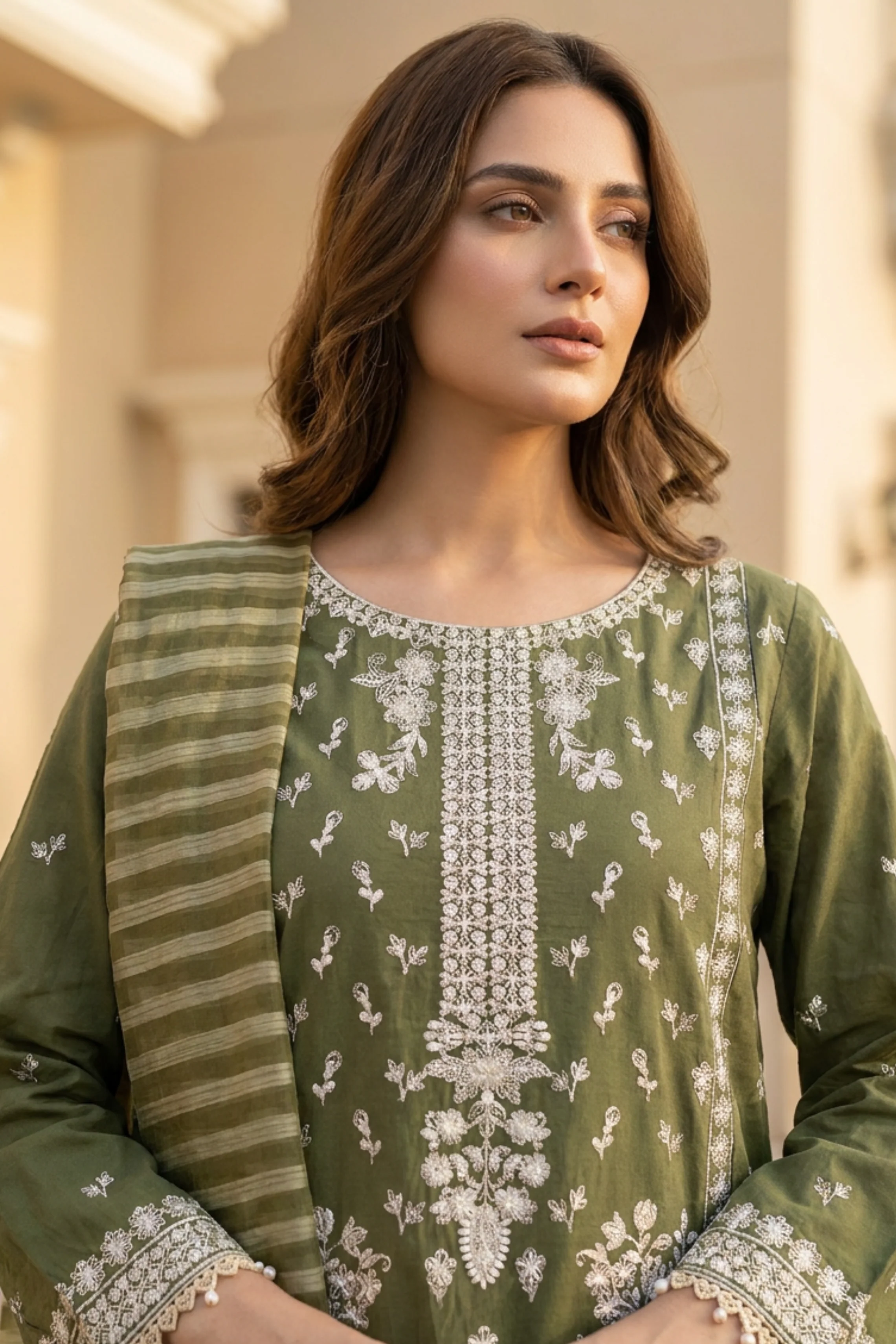 Motif Embroidered Cotton Suit-3832 - Image 2