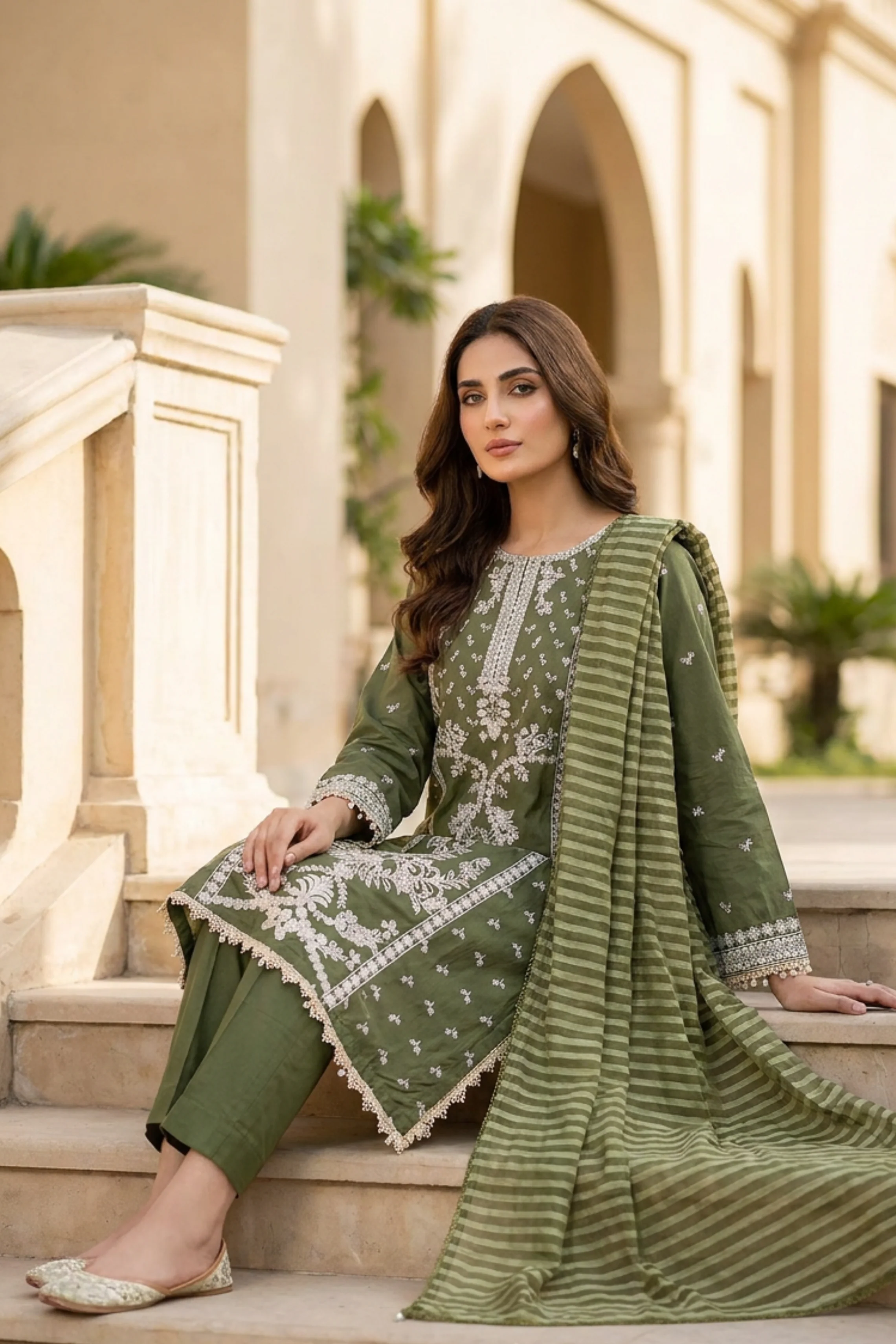 Motif Embroidered Cotton Suit-3832 - Image 3