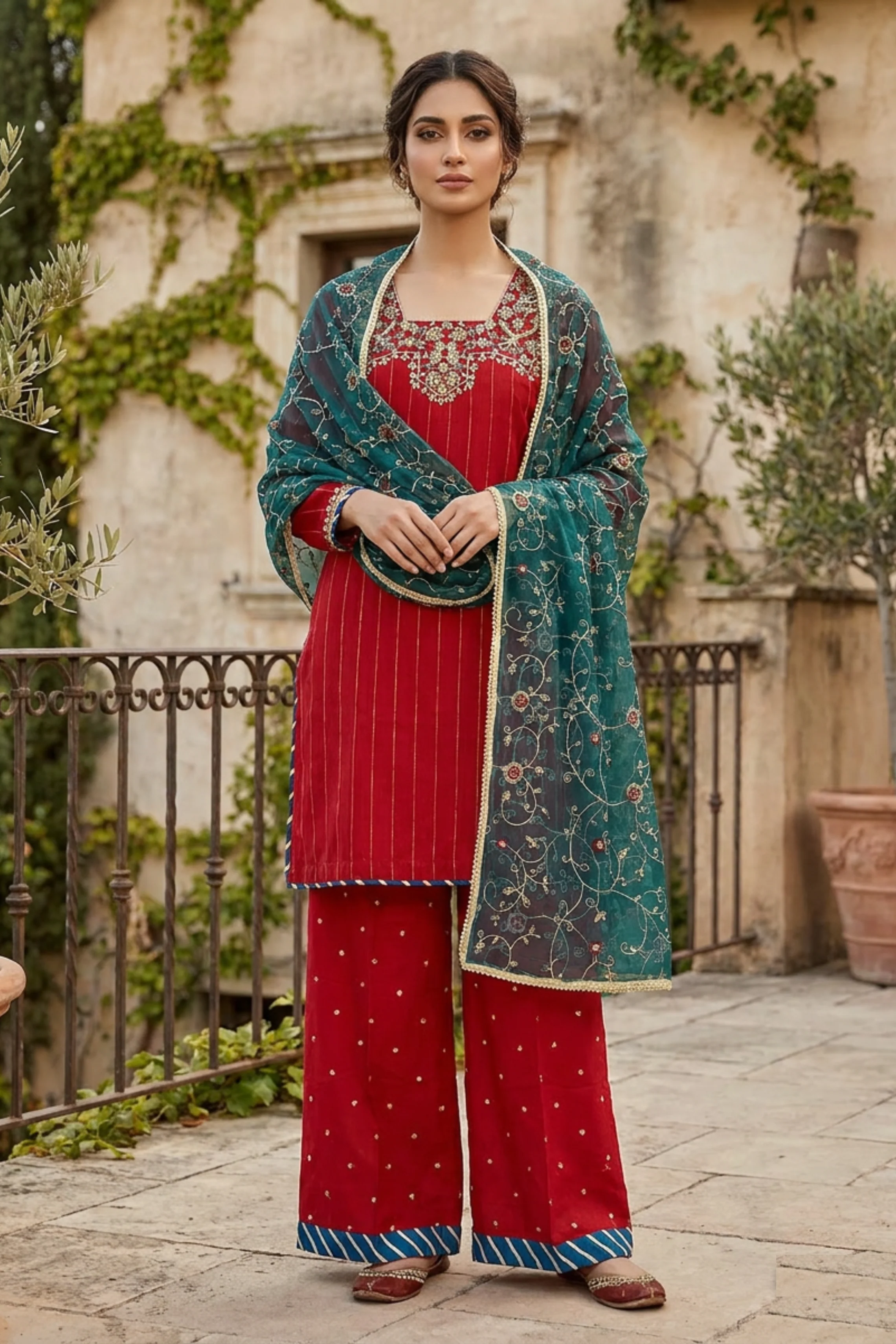Motif Embroidered Mesoori Suit-026 - Image 2