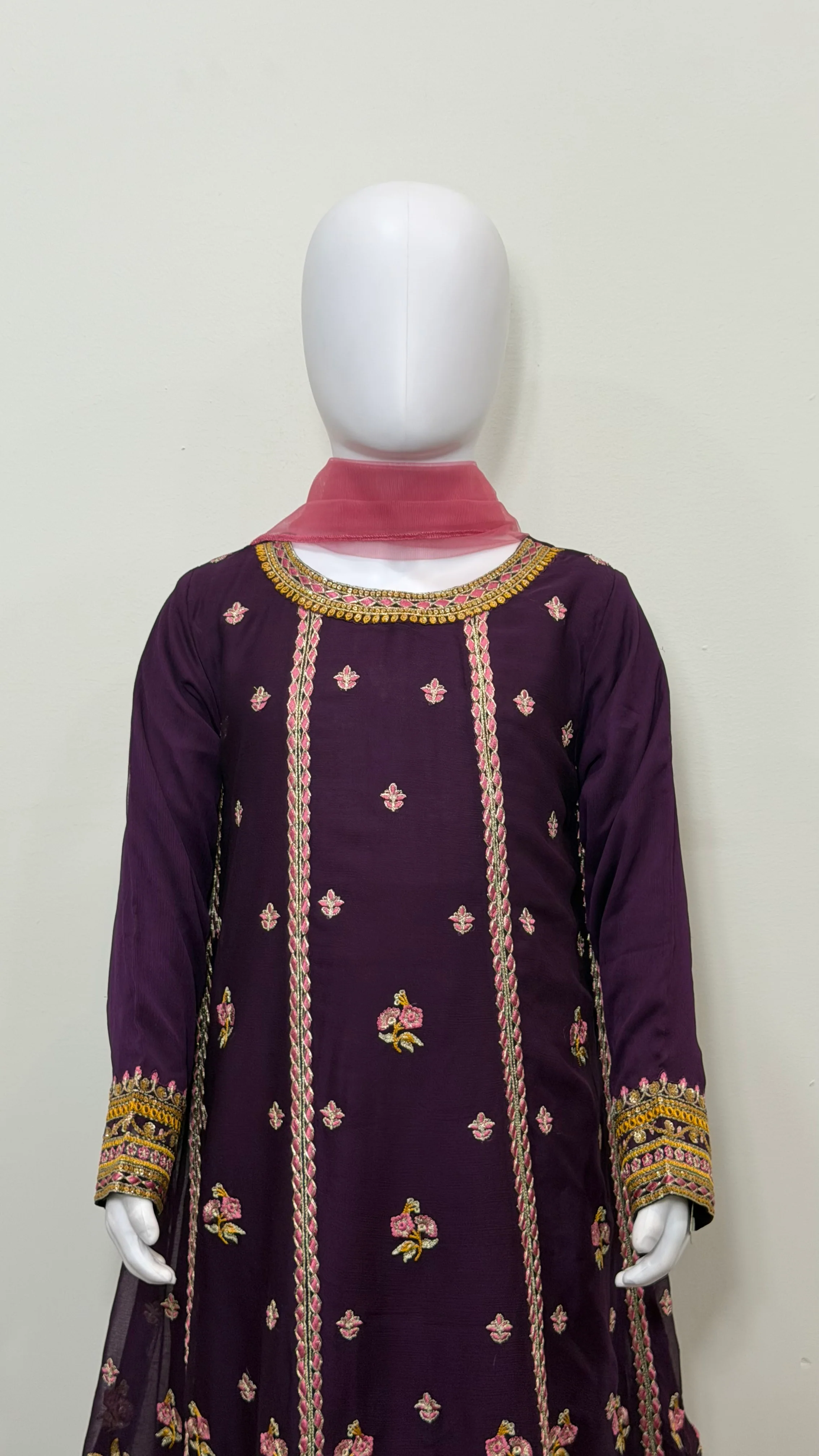 Motif Girls Chiffon Embroidered Suit-040 - Image 3