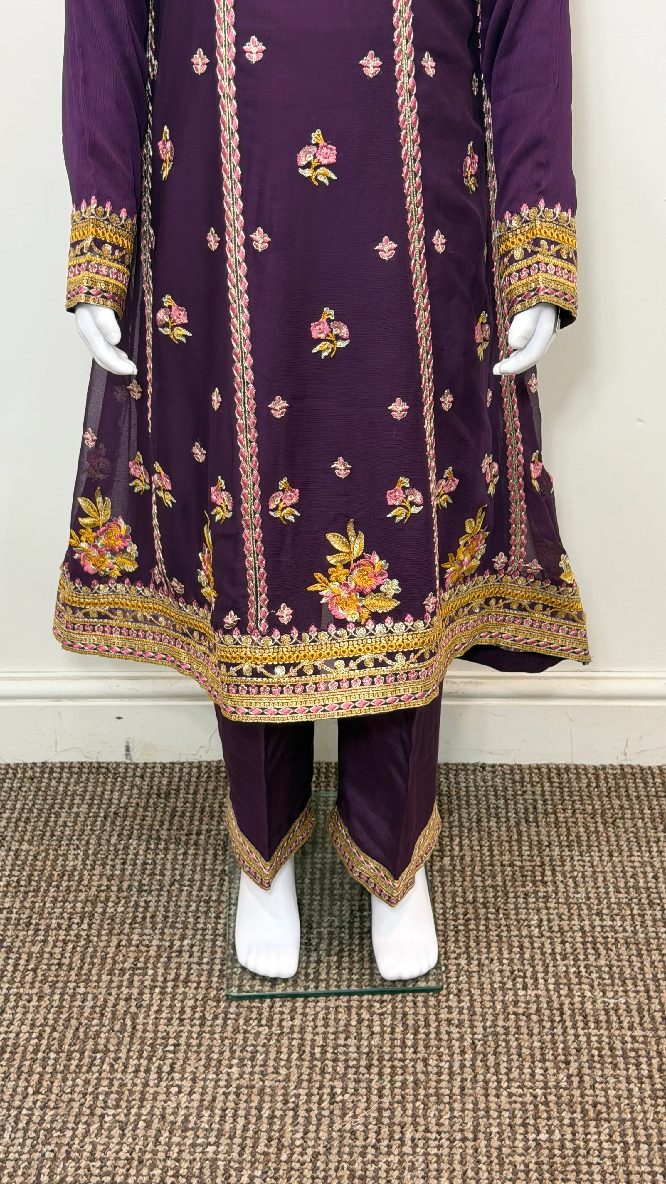 Motif Girls Chiffon Embroidered Suit-040 - Image 4