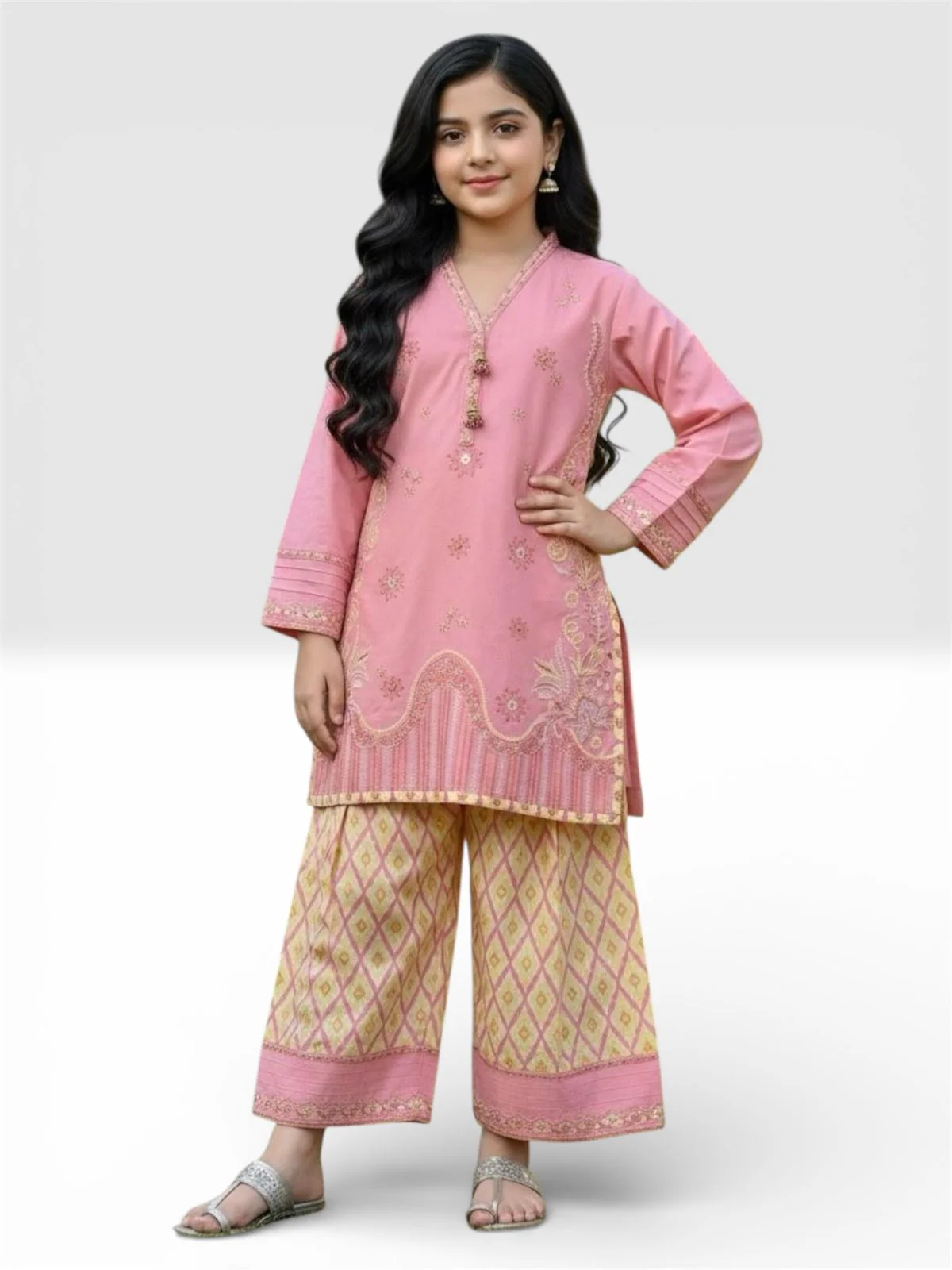 Motif Girls Cotton Embroidered Suit-26403