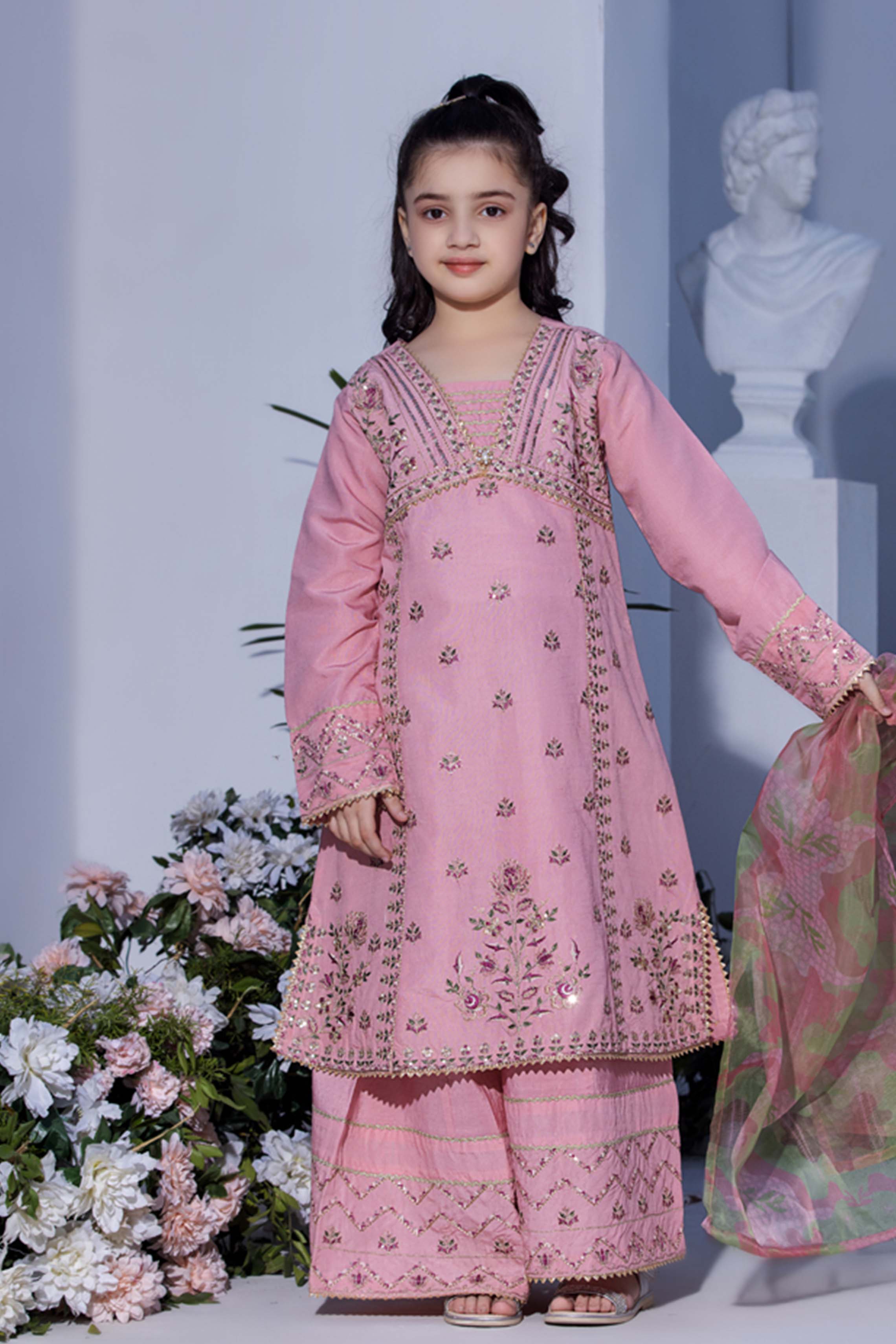 Motif Girls Cotton Embroidered Suit-554