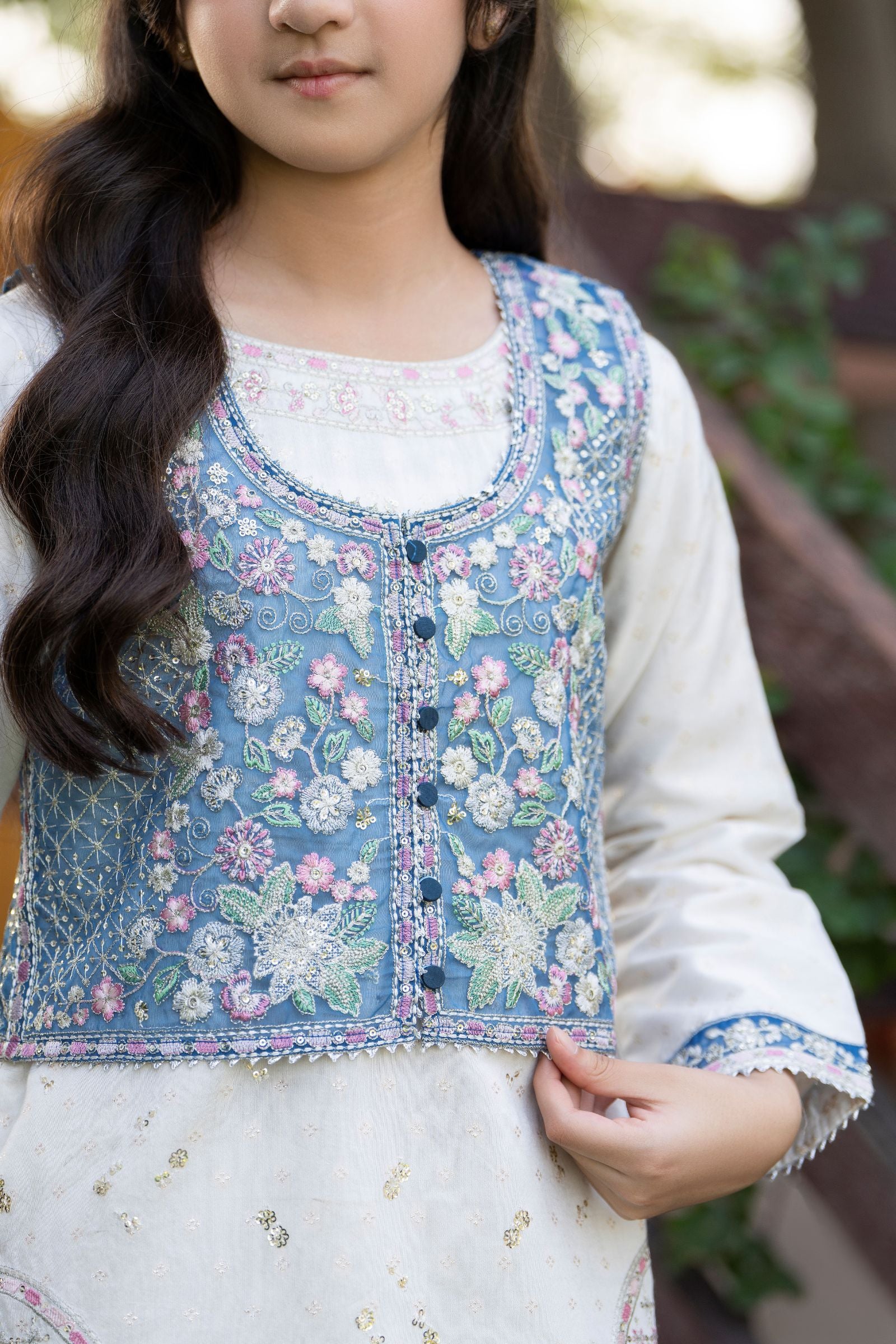 Motif Girls Embroidered Jacquard Suit-698 - Image 2