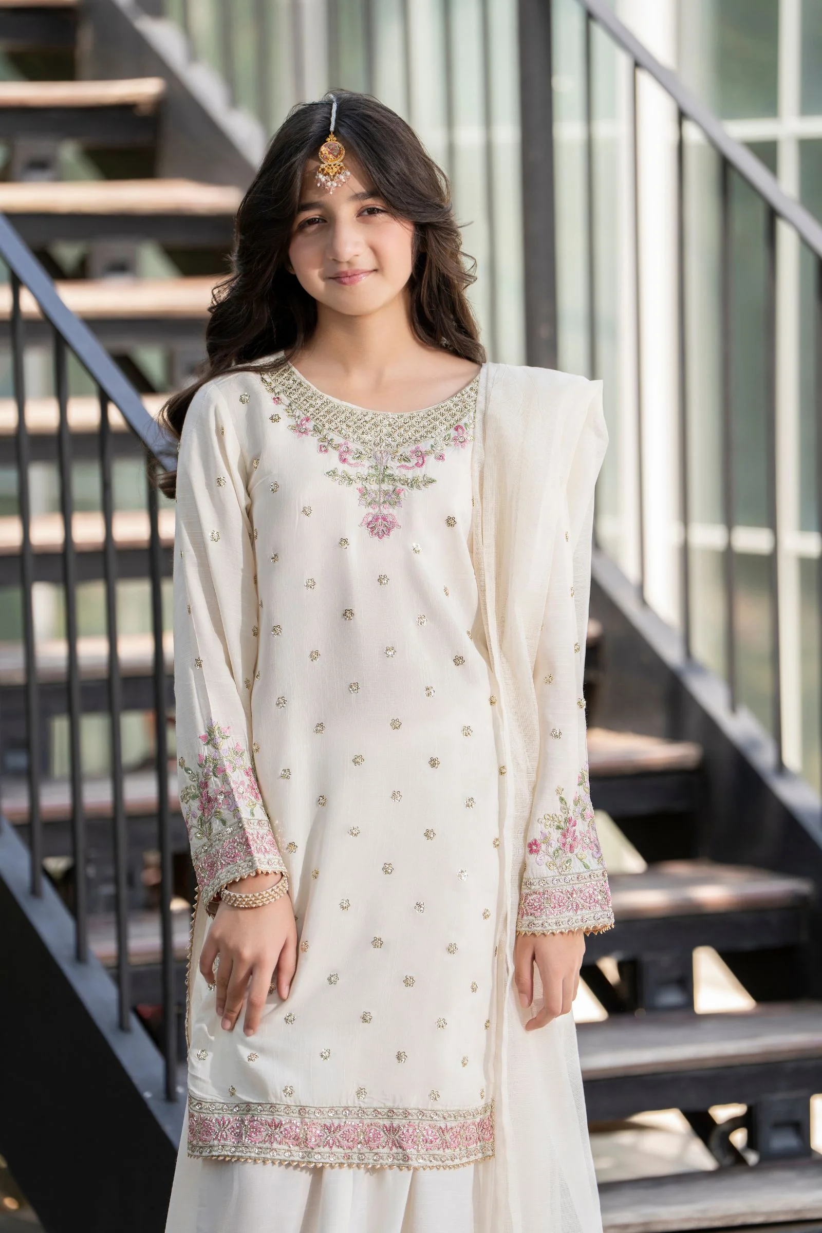 Motif Girls Embroidered Silk Suit-710 - Image 2