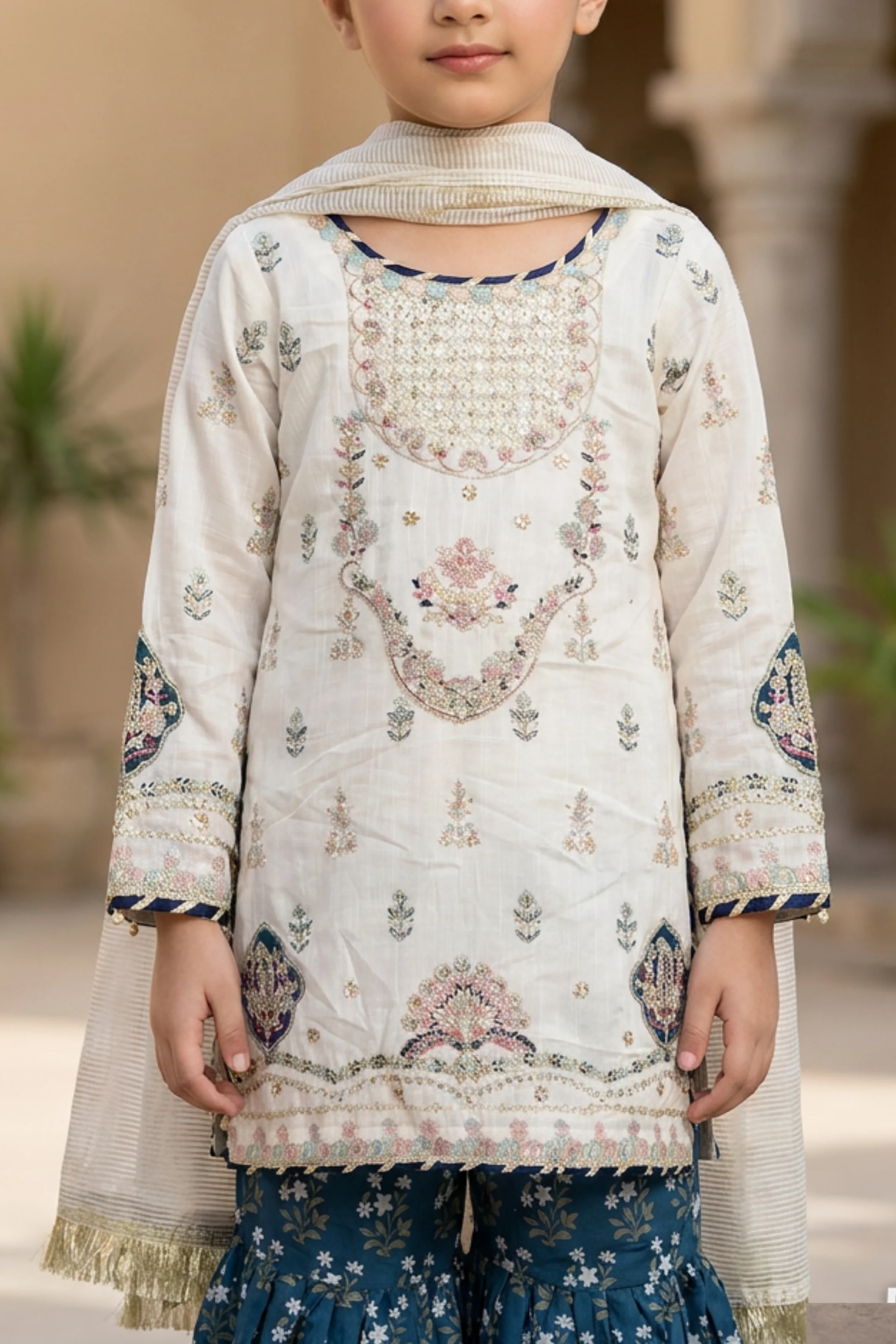 Motif Girls Embroidered Viscose Suit-715 - Image 2