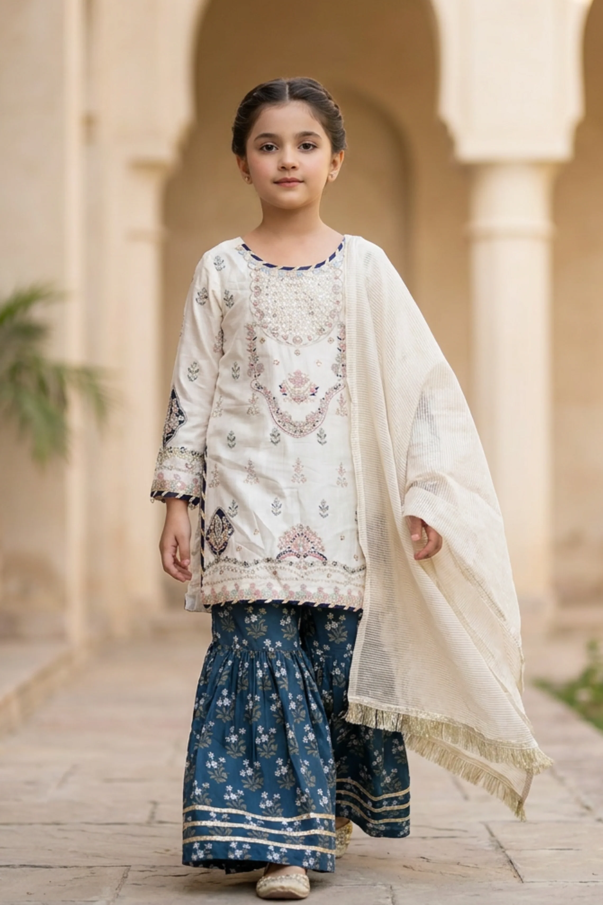 Motif Girls Embroidered Viscose Suit-715 - Image 3