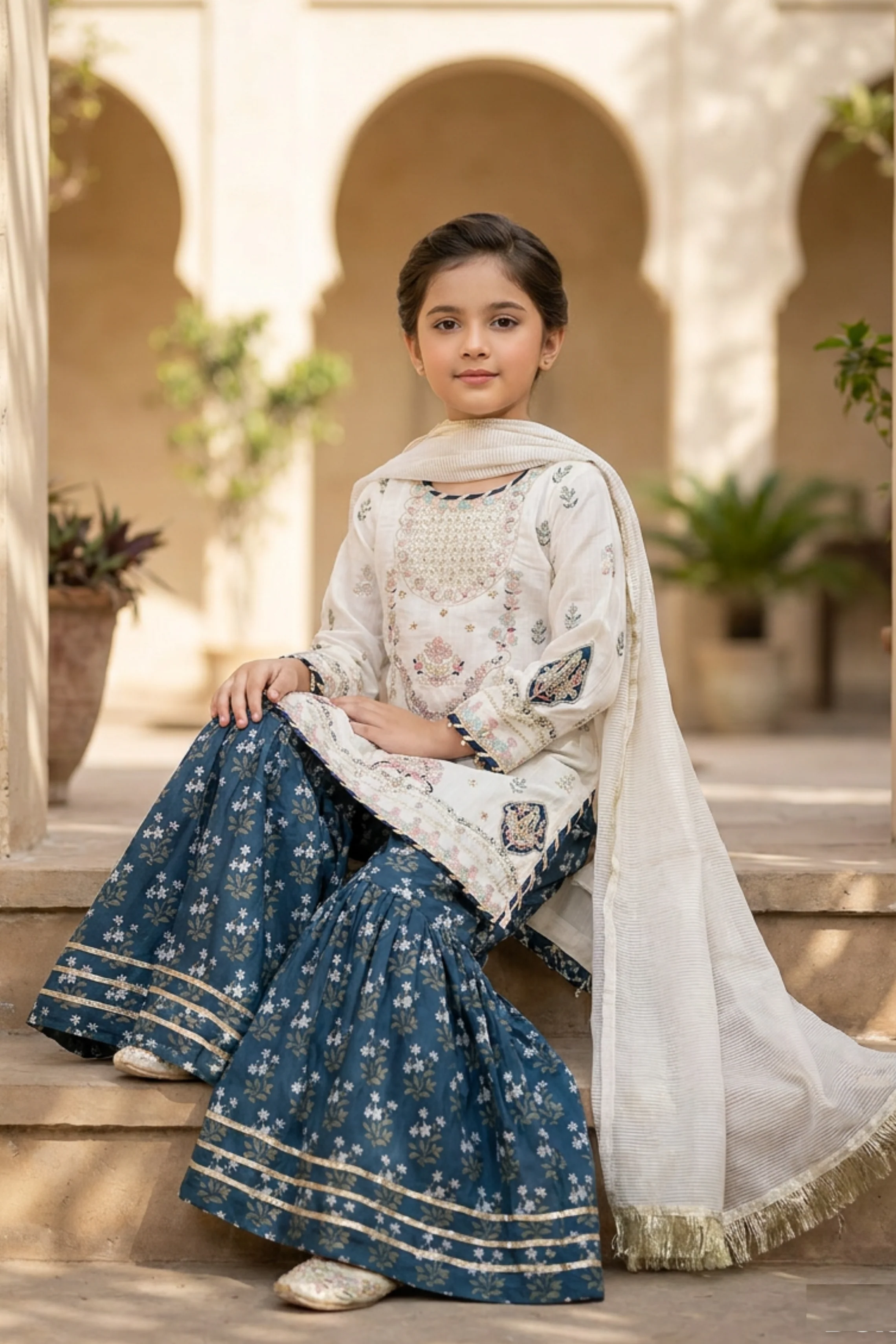 Motif Girls Embroidered Viscose Suit-715 - Image 4