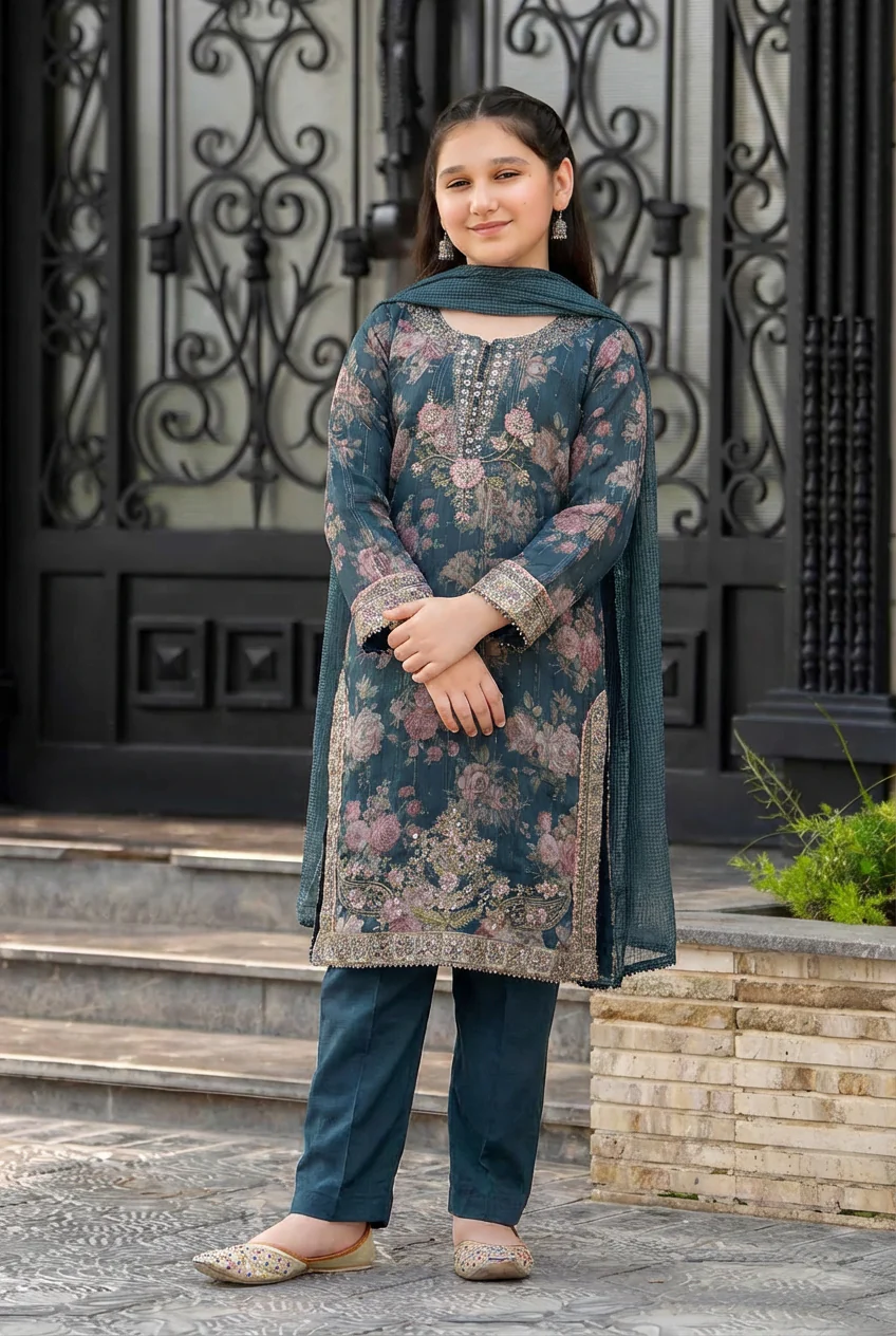 Motif Girls Munar Embroidered suit-684