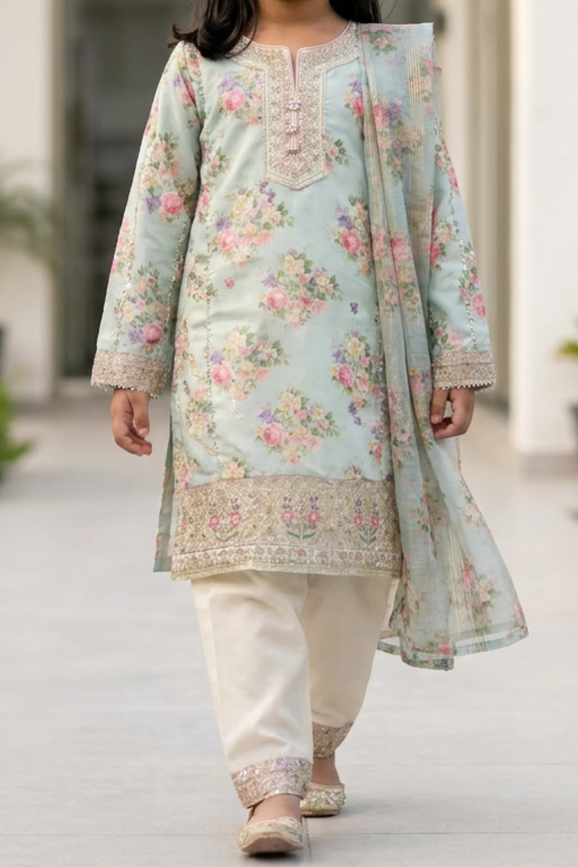 Motif Girls Raw Silk Embroidered suit-687 - Image 2