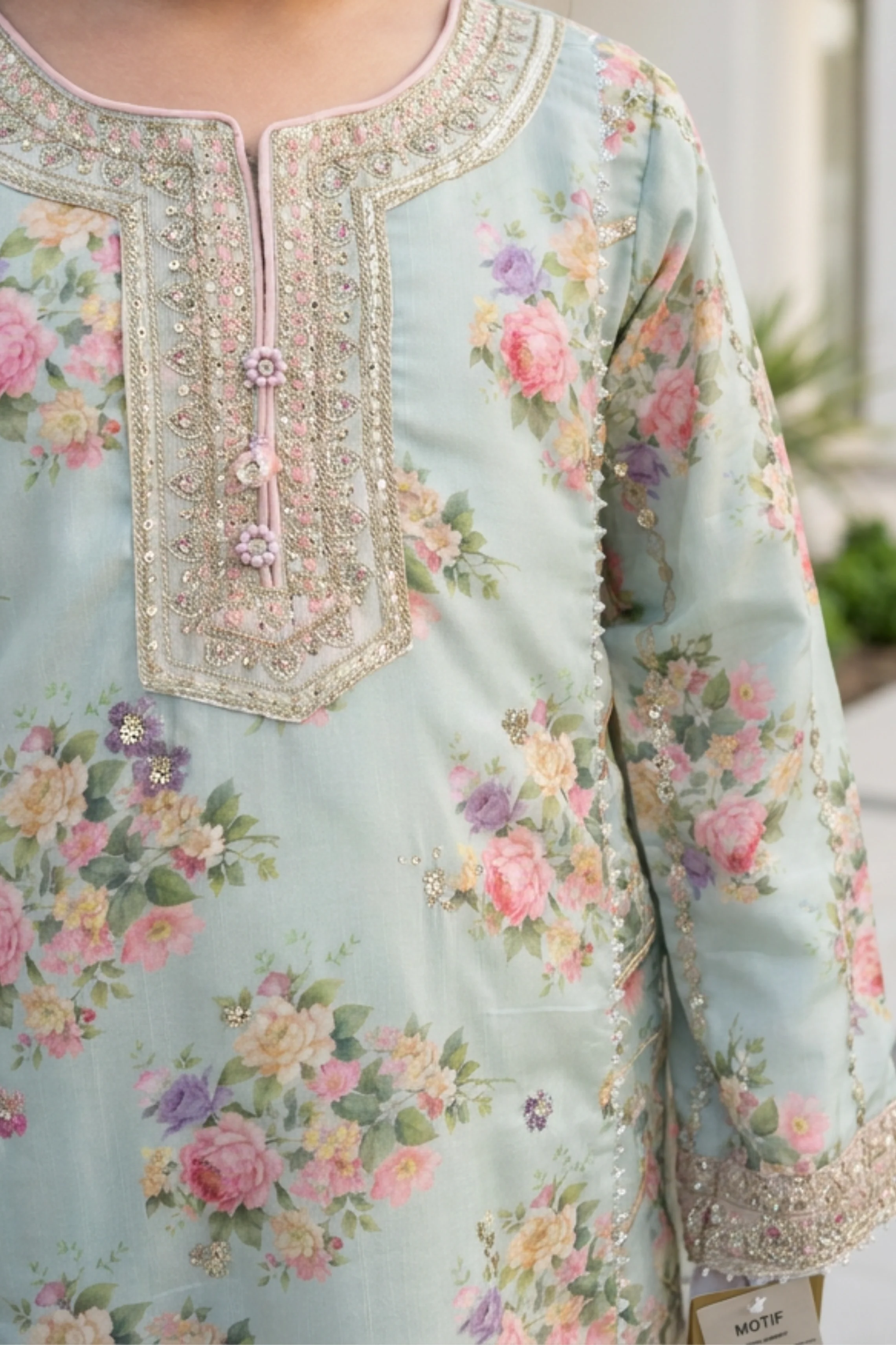 Motif Girls Raw Silk Embroidered suit-687 - Image 3