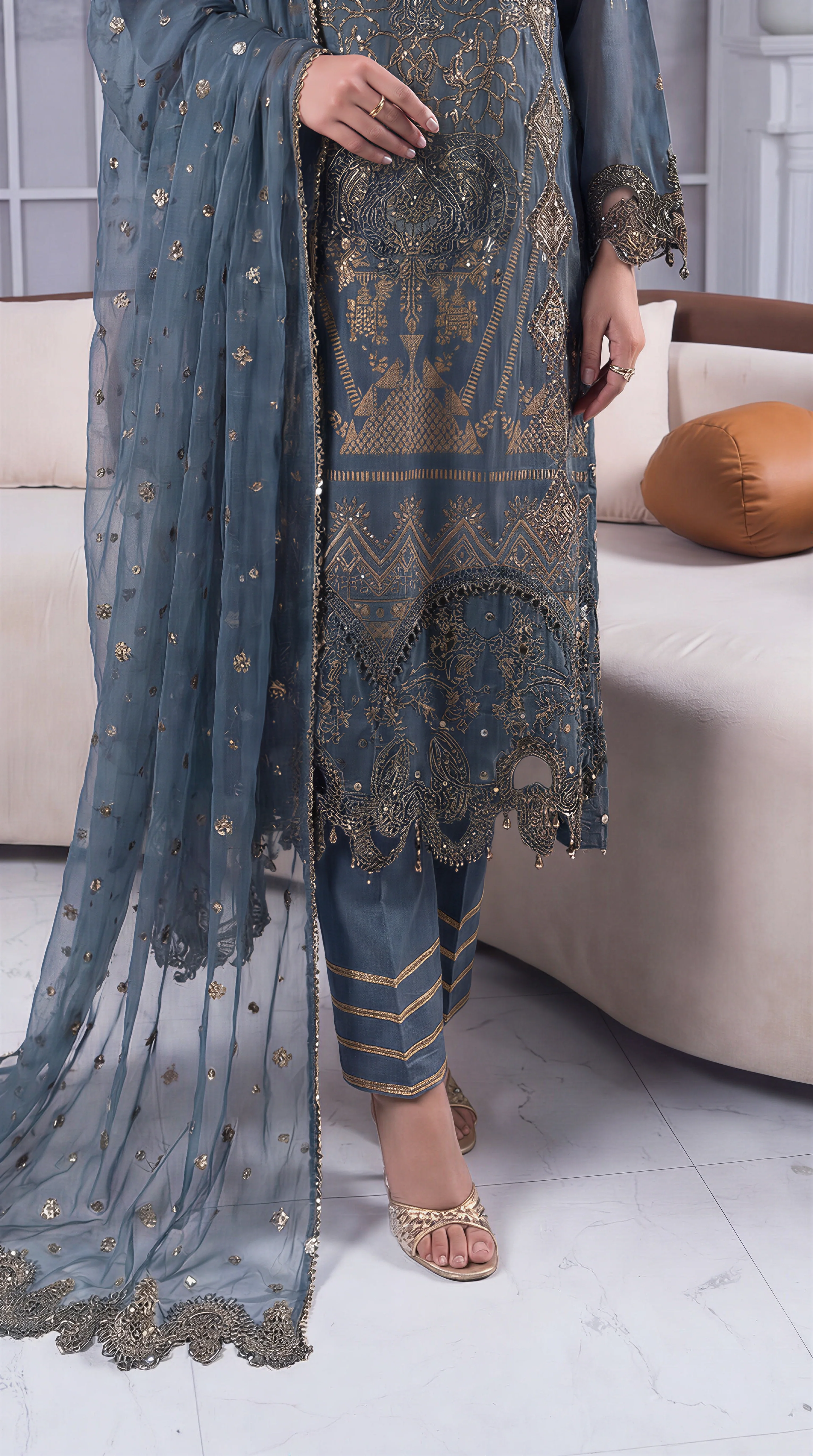 Motif Jacquard Embroidered Suit-3996 - Image 5