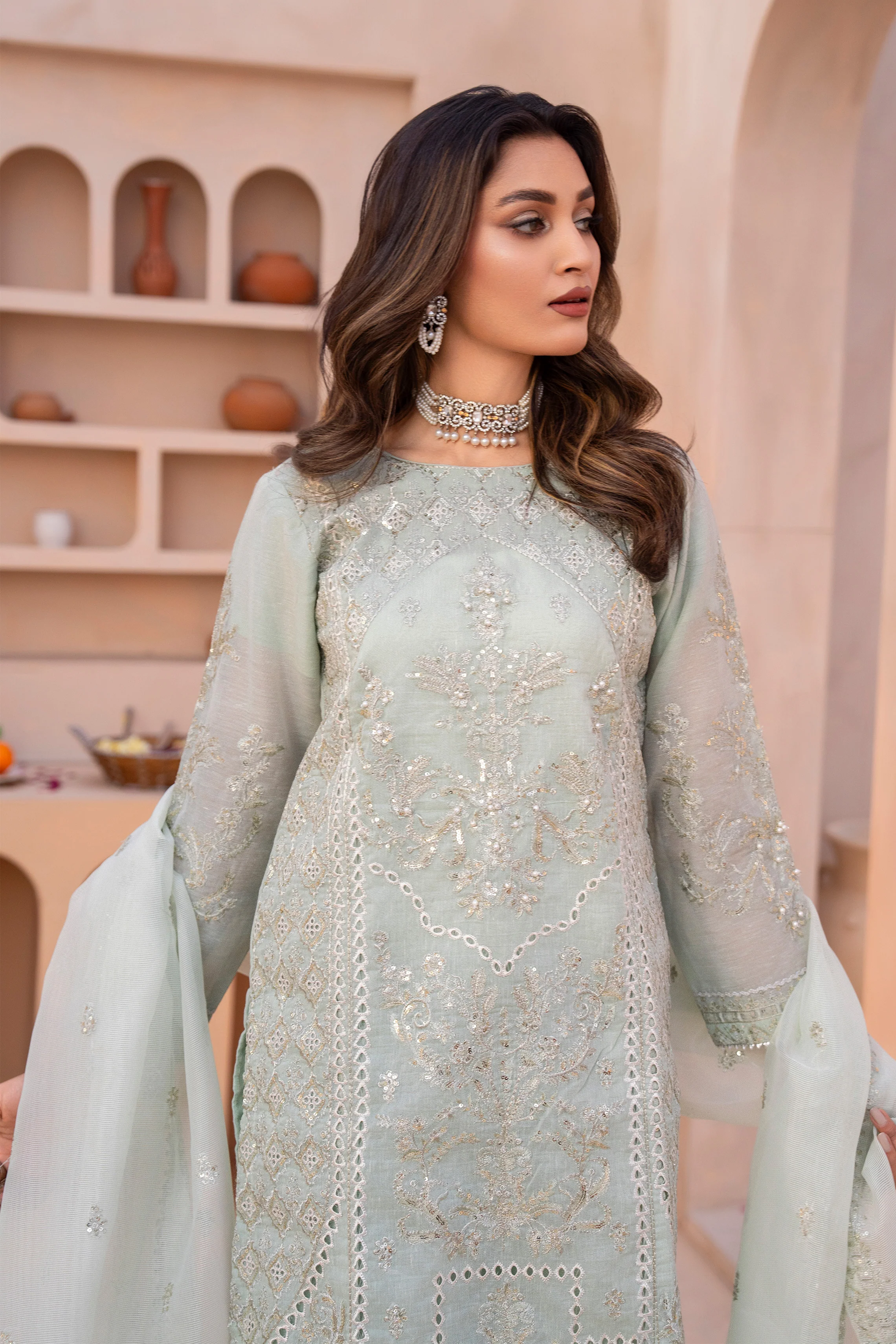 Motif Cotton Embroidered Suit-3540 - Image 3