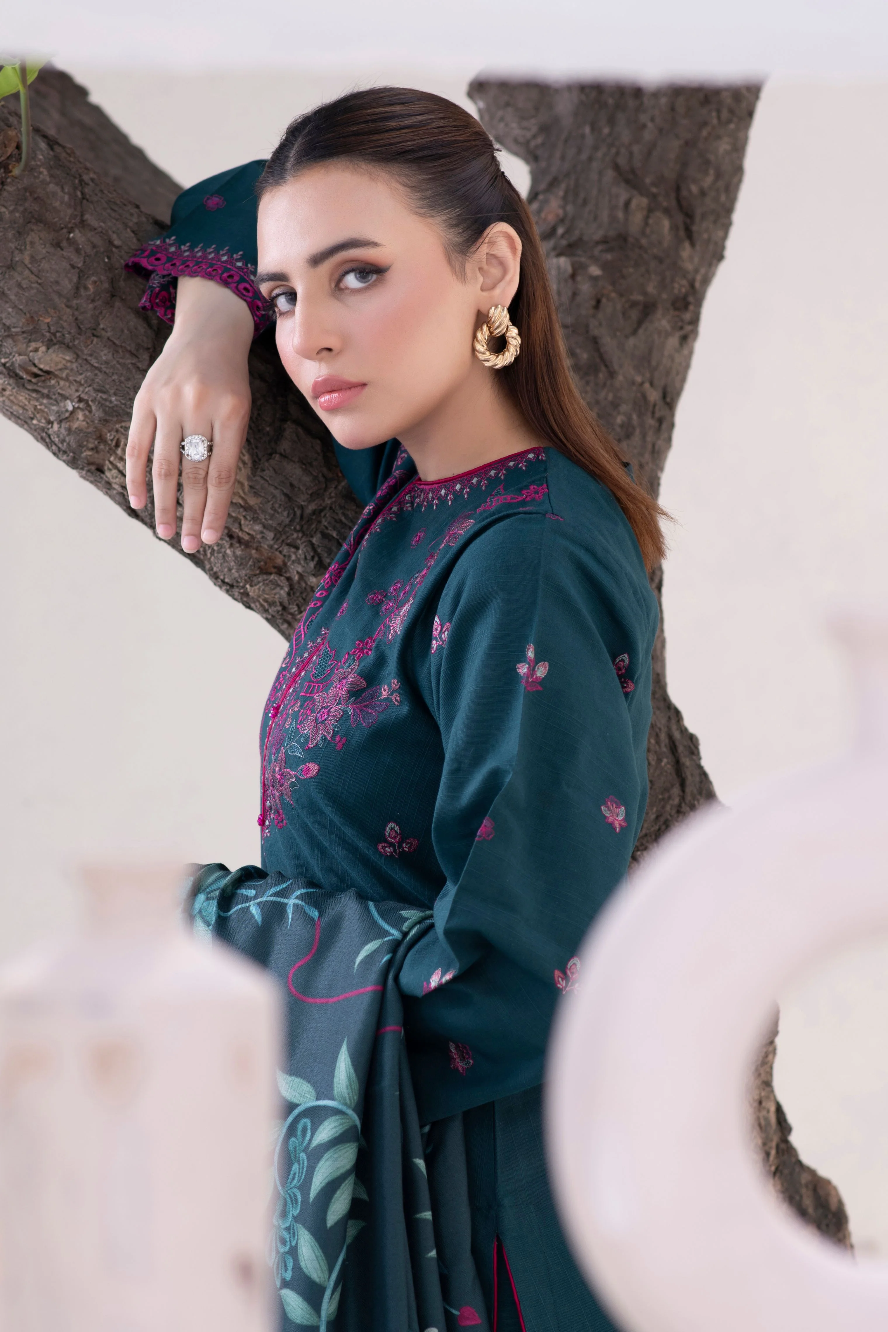 Motif Cambric Embroidered Suit-047 - Image 3