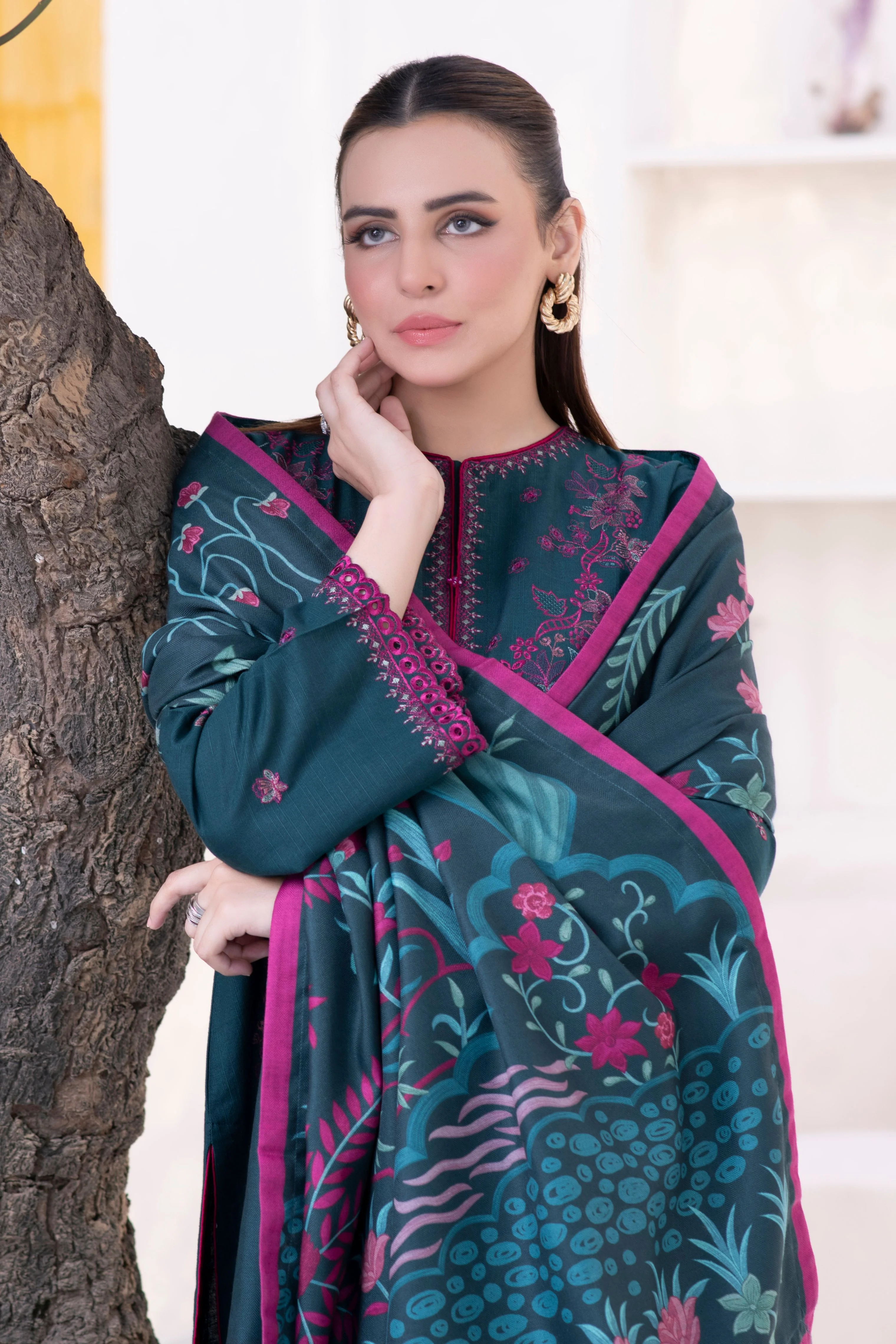 Motif Cambric Embroidered Suit-047 - Image 5