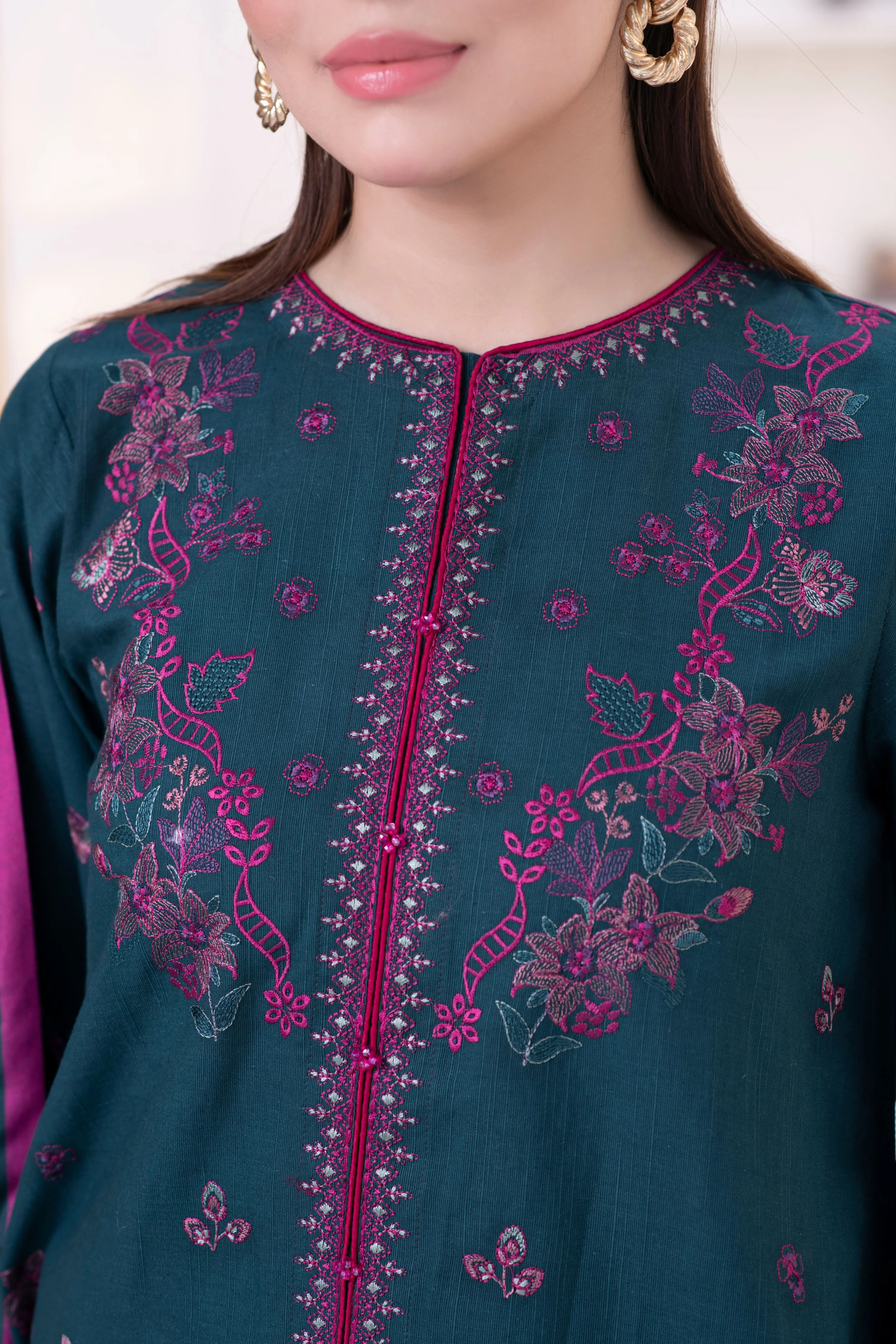 Motif Cambric Embroidered Suit-047 - Image 6