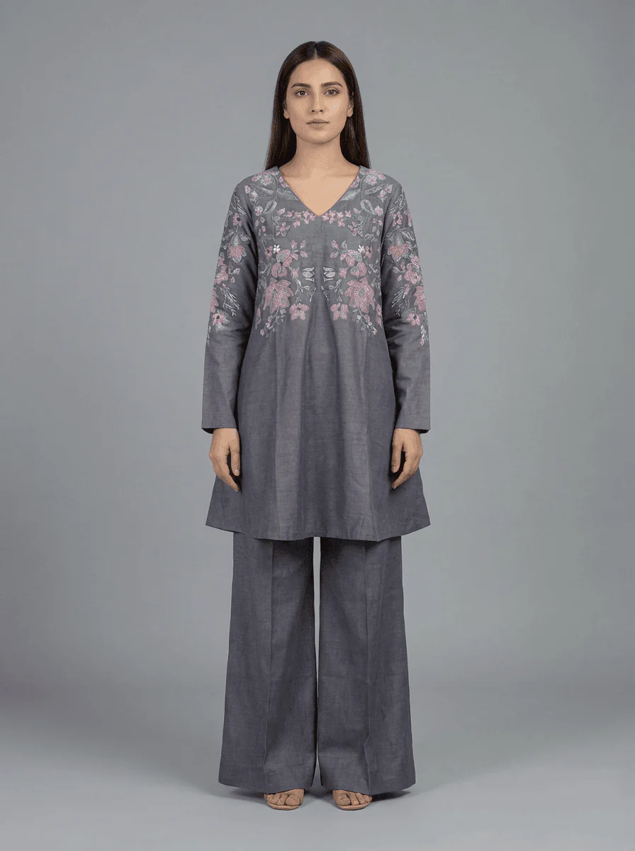 Motif Khaddar Embroidered Co-Ord Set-055