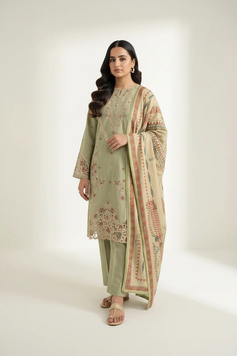 Motif Khaddar Embroidered Suit-074