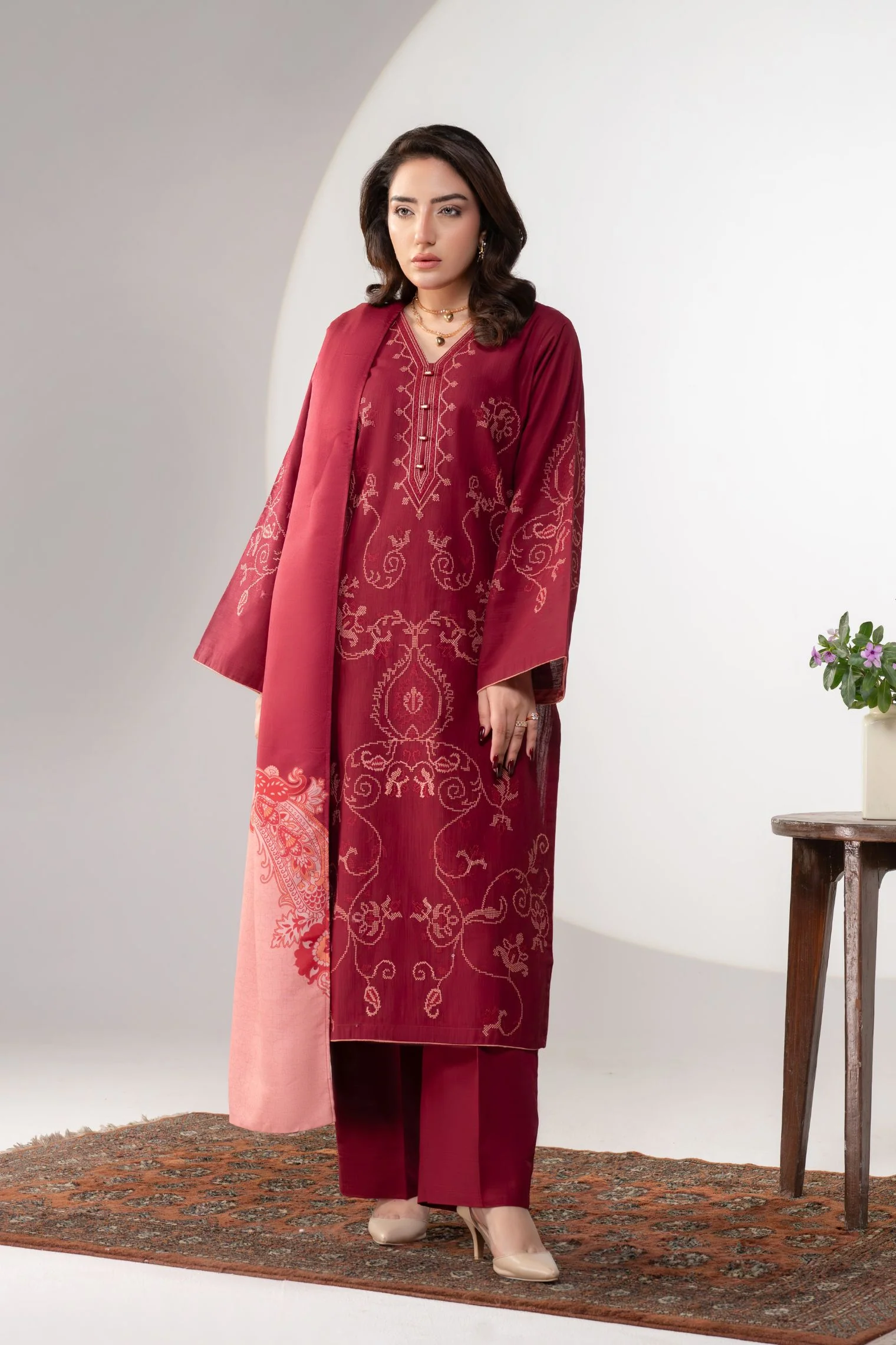 MOTIF KHADDAR EMBROIDERED SUIT-078