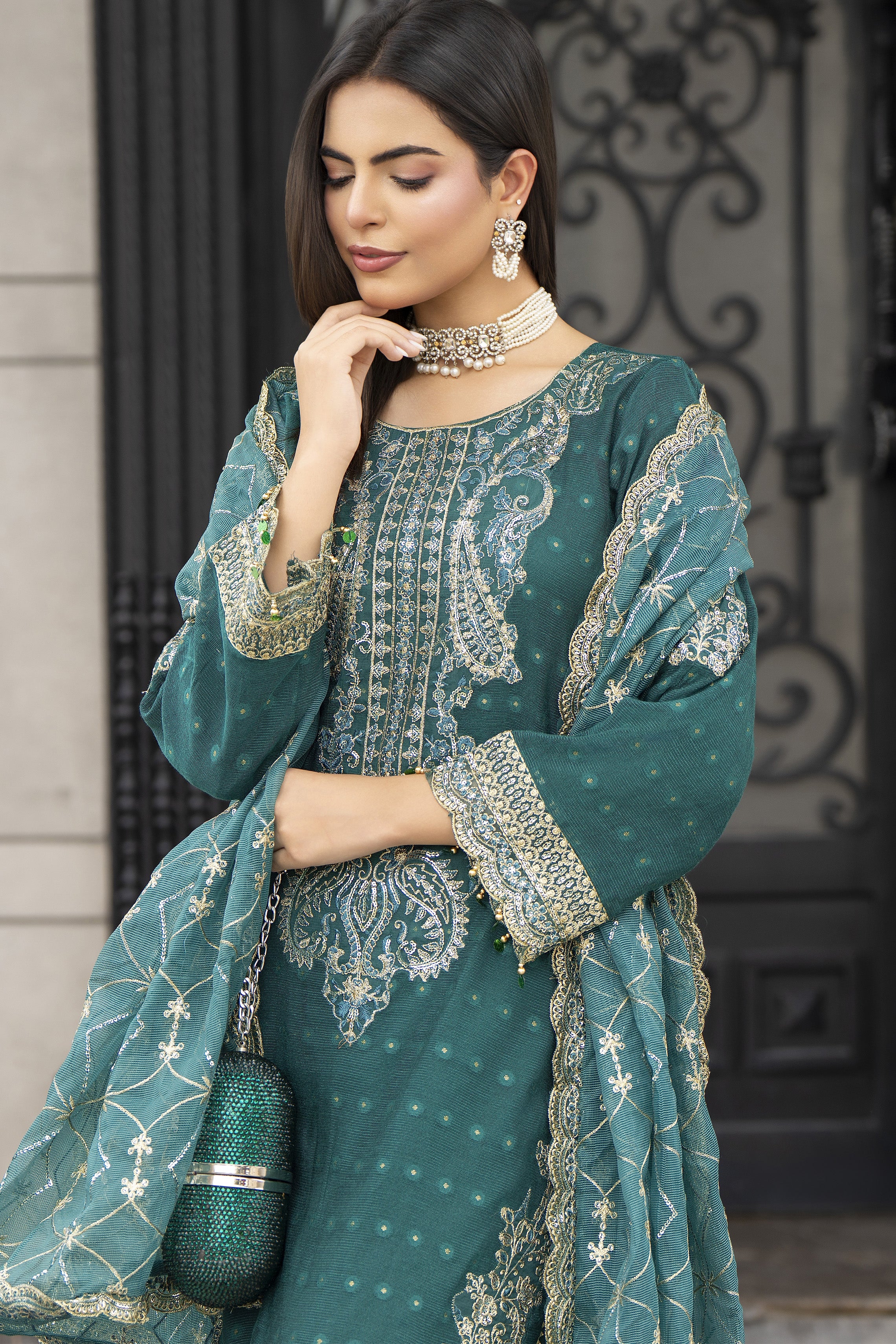 Motif Khaddi Net Embroidered Suit-3806 - Image 3