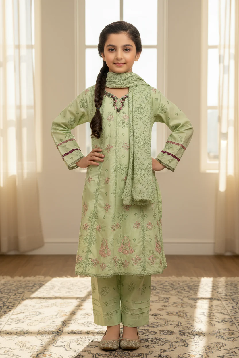 Motif Kids Lawn Printed Embroidered Frock-25523