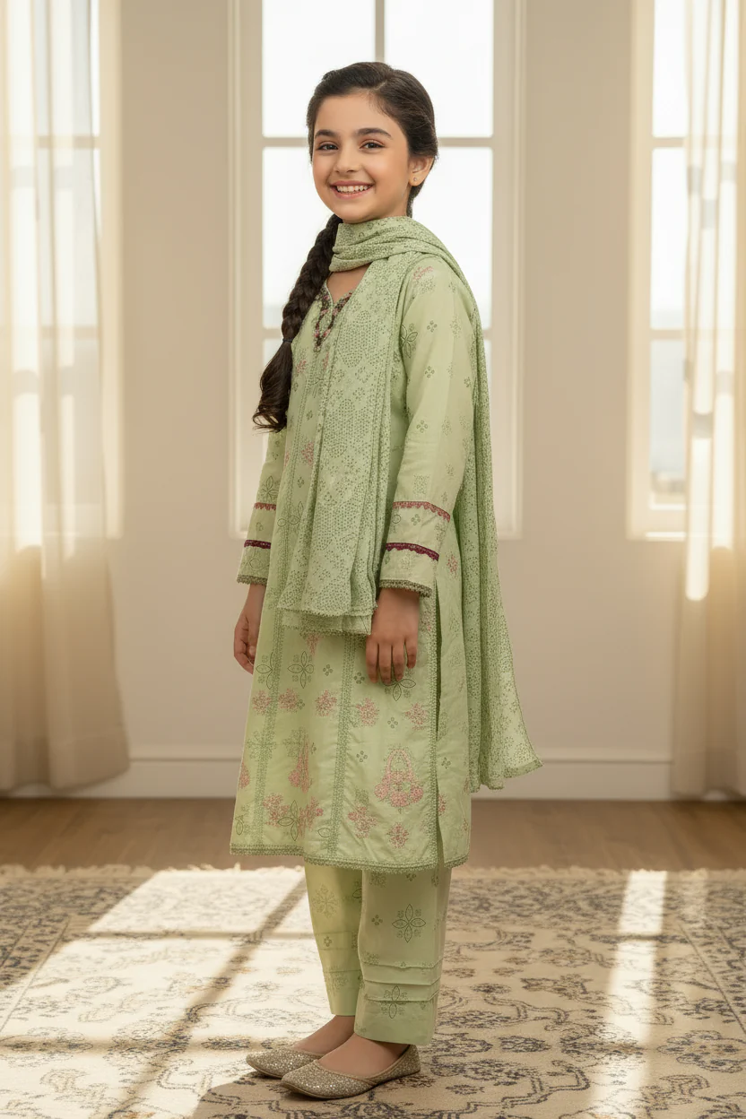 Motif Kids Lawn Printed Embroidered Frock-25523 - Image 2