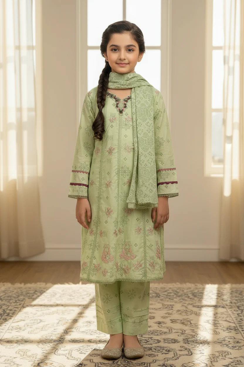 Motif Kids Lawn Printed Embroidered Frock-25523 - Image 3