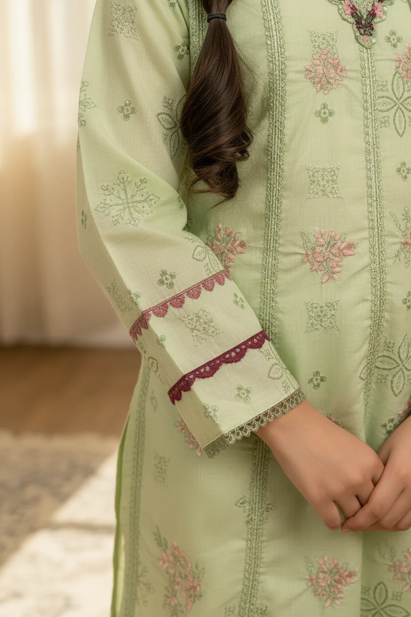 Motif Kids Lawn Printed Embroidered Frock-25523 - Image 6