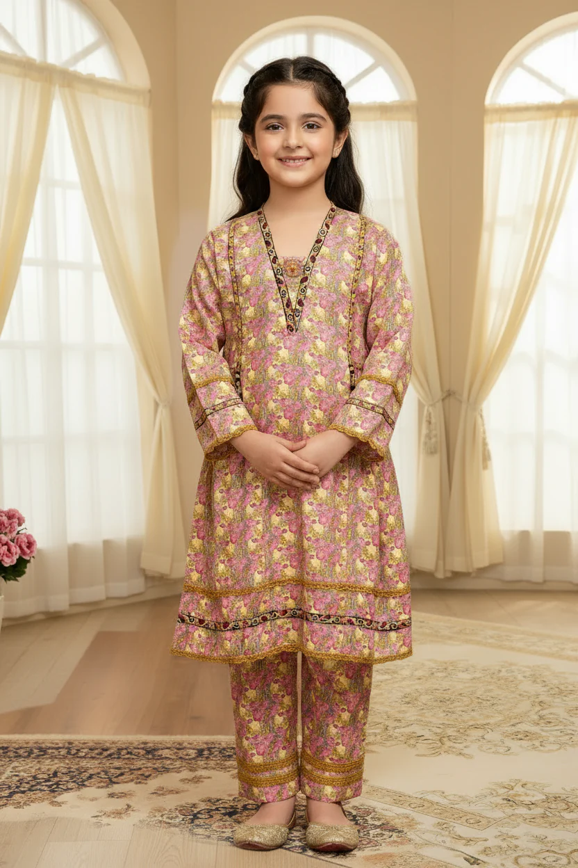 Motif Kids Lawn Printed Suit-25609
