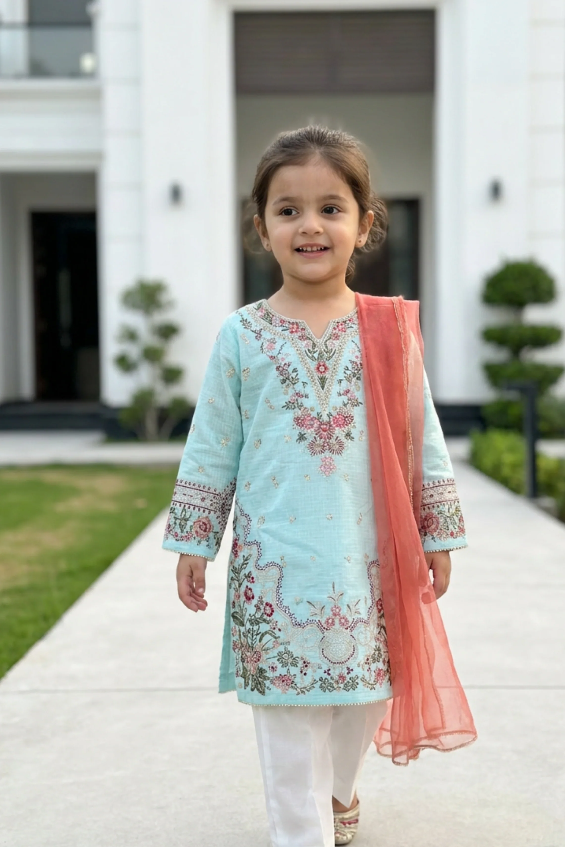 Motif Kids Printed Embroidered Suit-063