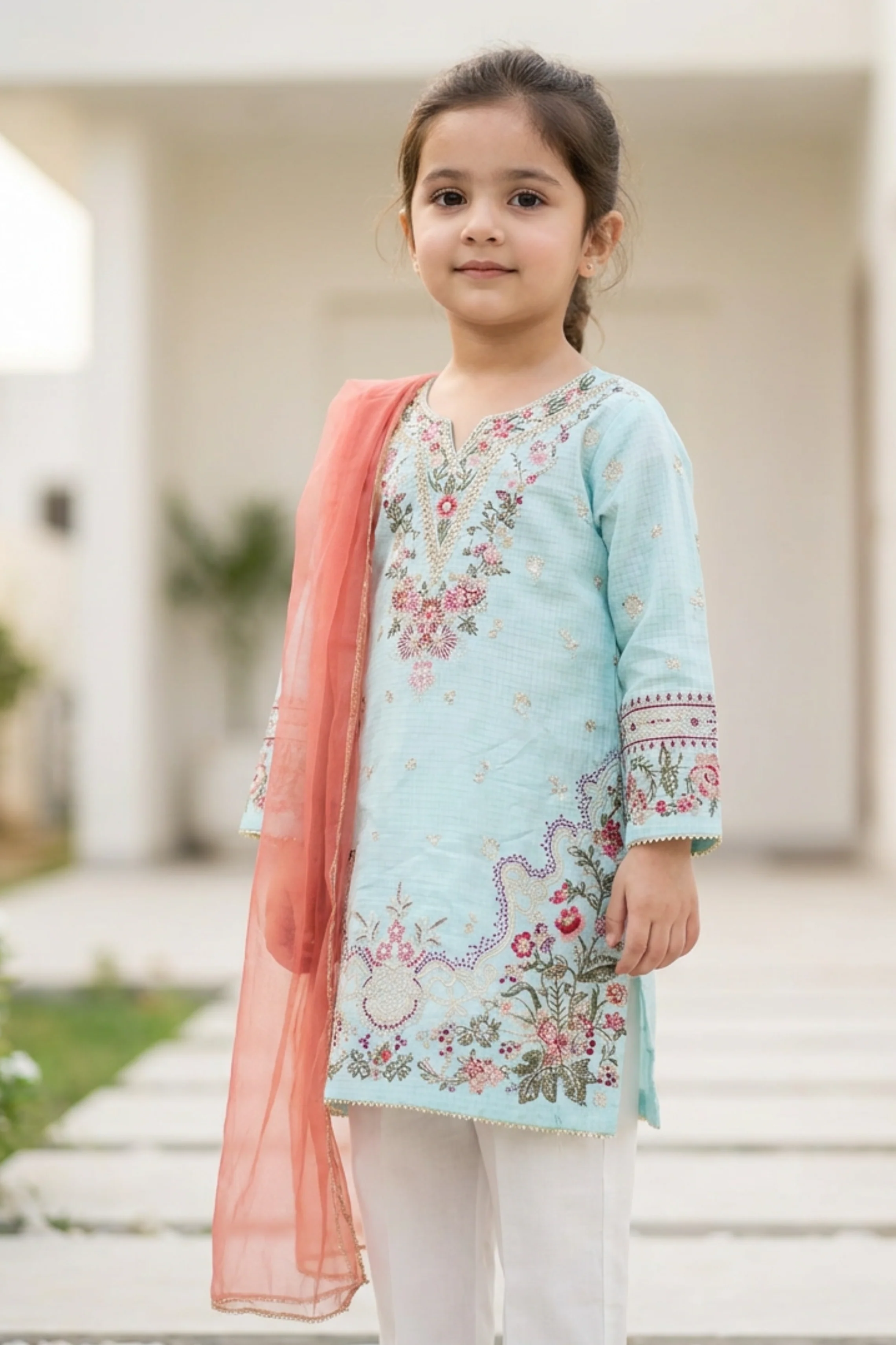 Motif Kids Printed Embroidered Suit-063 - Image 3