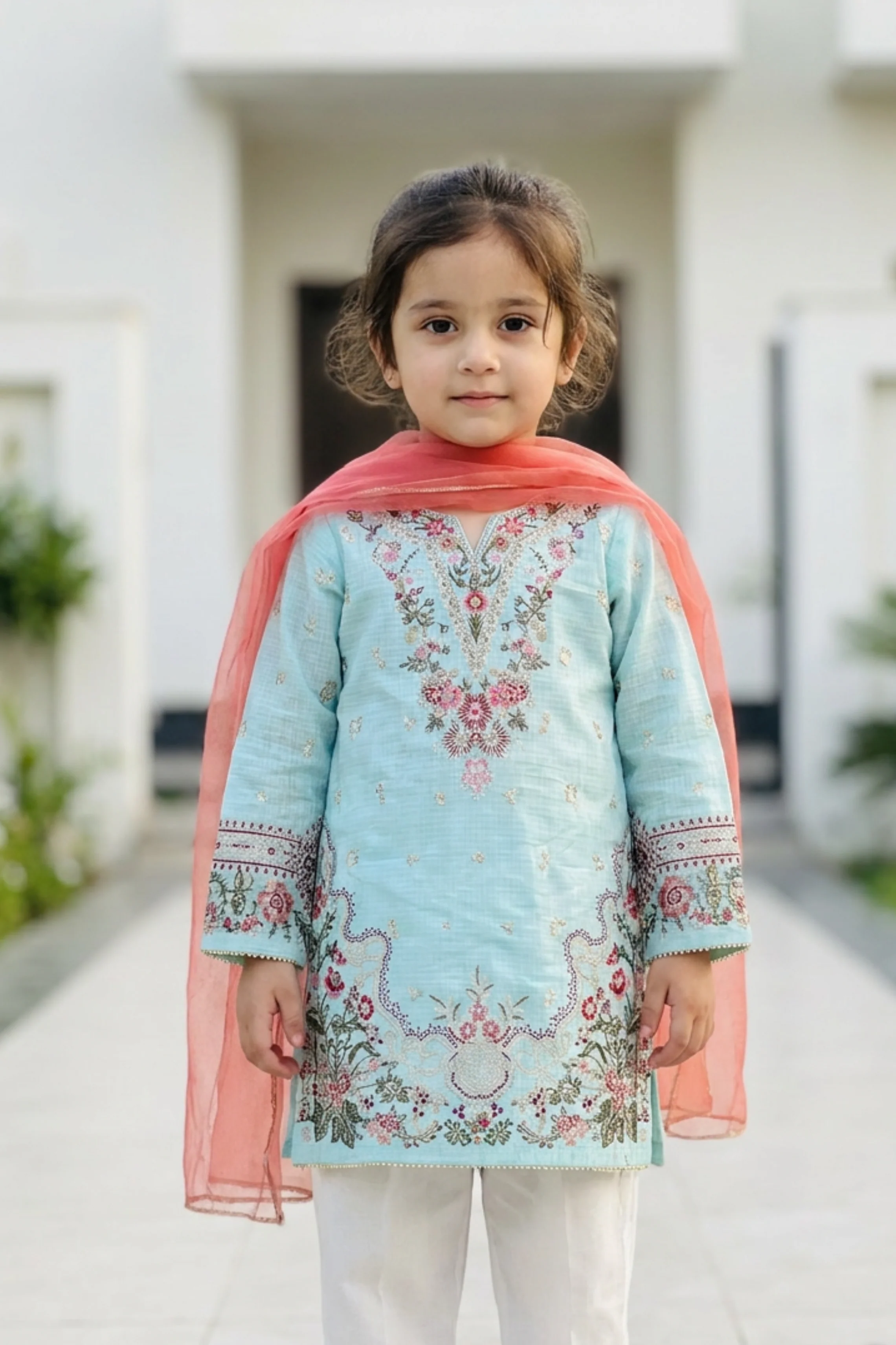 Motif Kids Printed Embroidered Suit-063 - Image 4