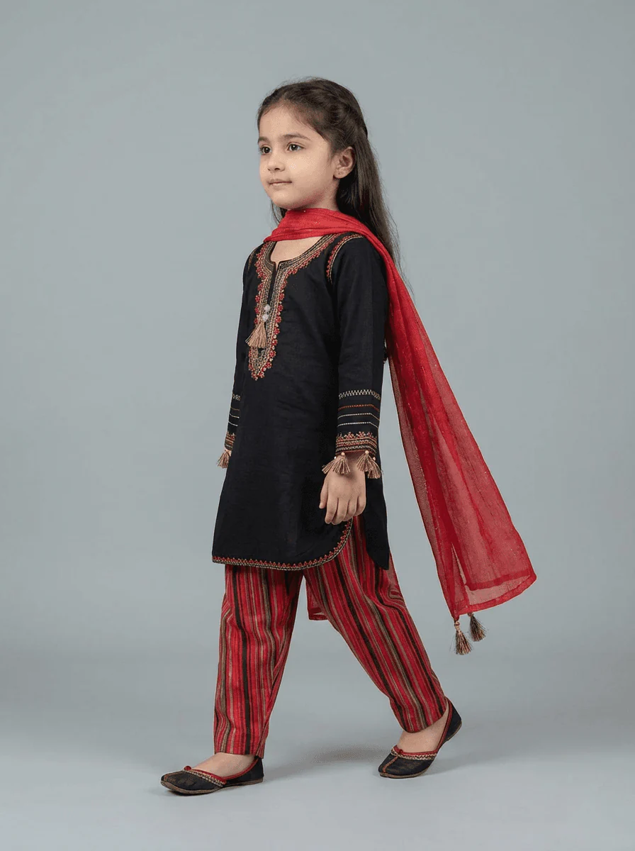 Motif Kids Embroidered Viscose Suit-711 - Image 2