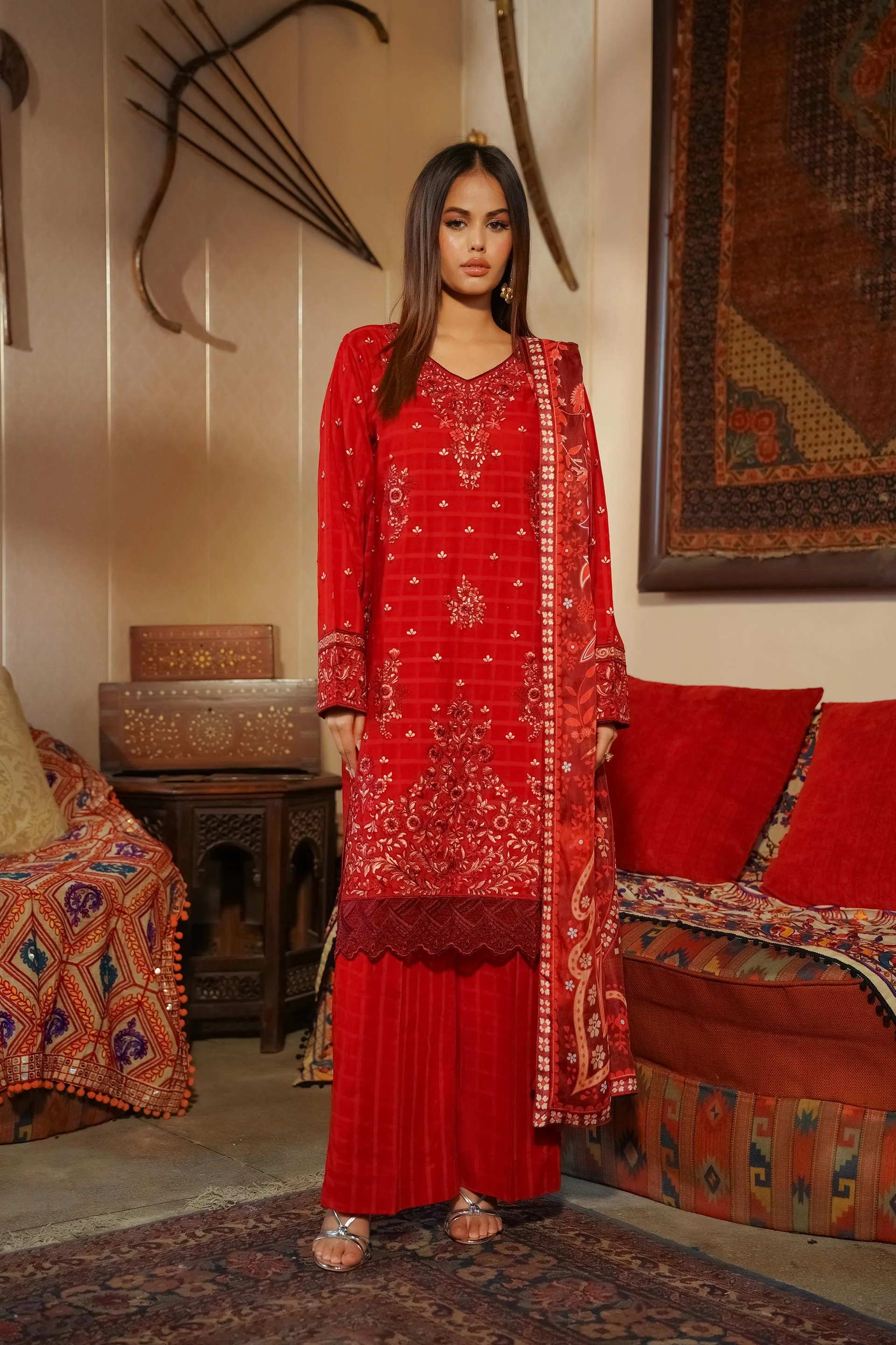 Motif Lawn Embroidered Suit-101