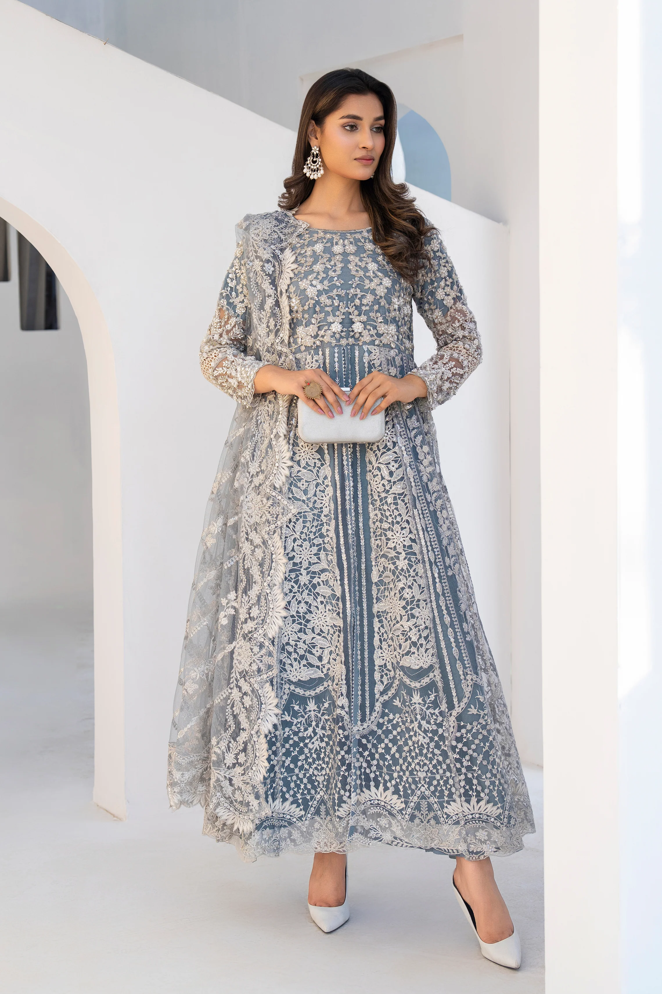 Motif Net Embroidered Suit-327