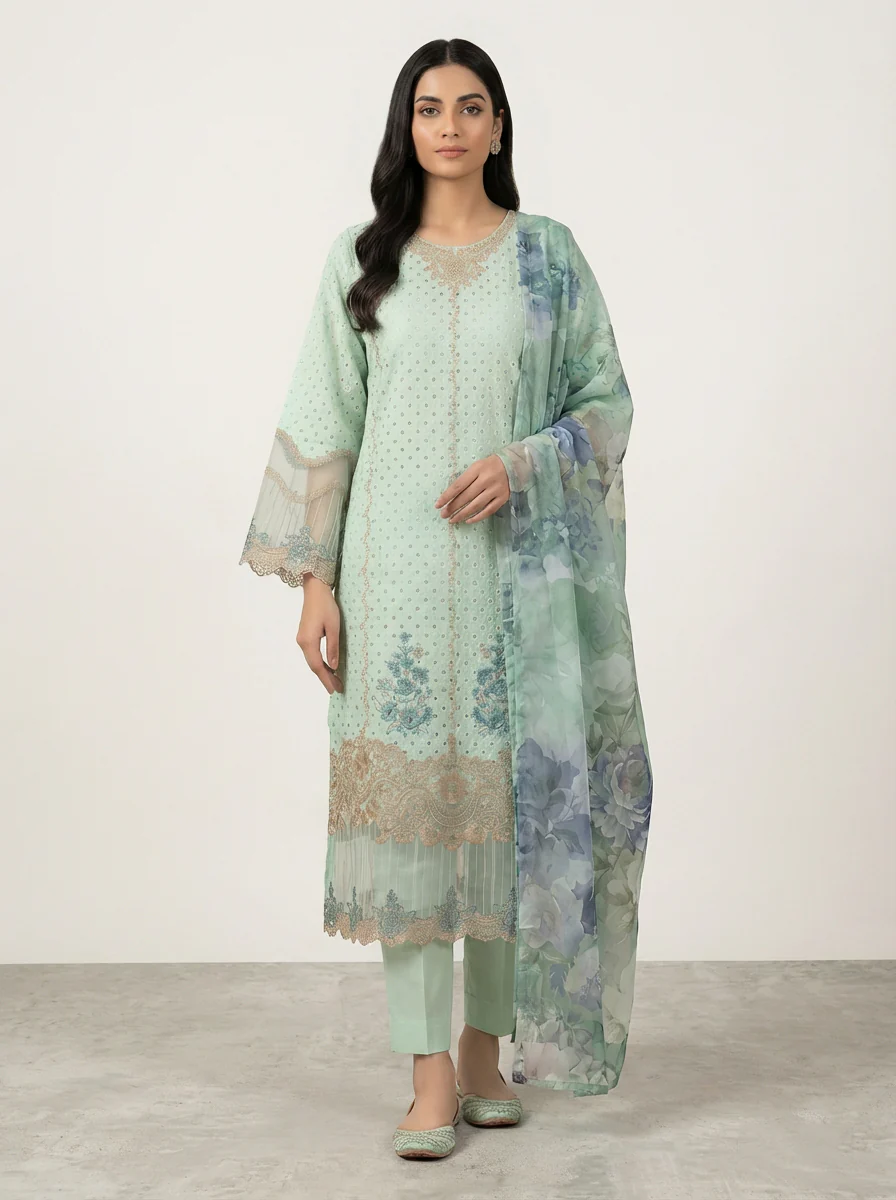 Motif Chikankari Embroidered Suit-102 - Image 10