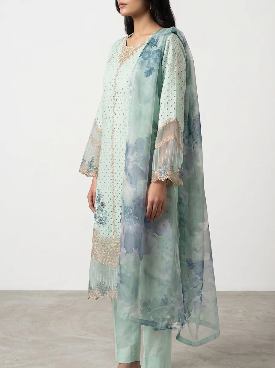 Motif Chikankari Embroidered Suit-102 - Image 9