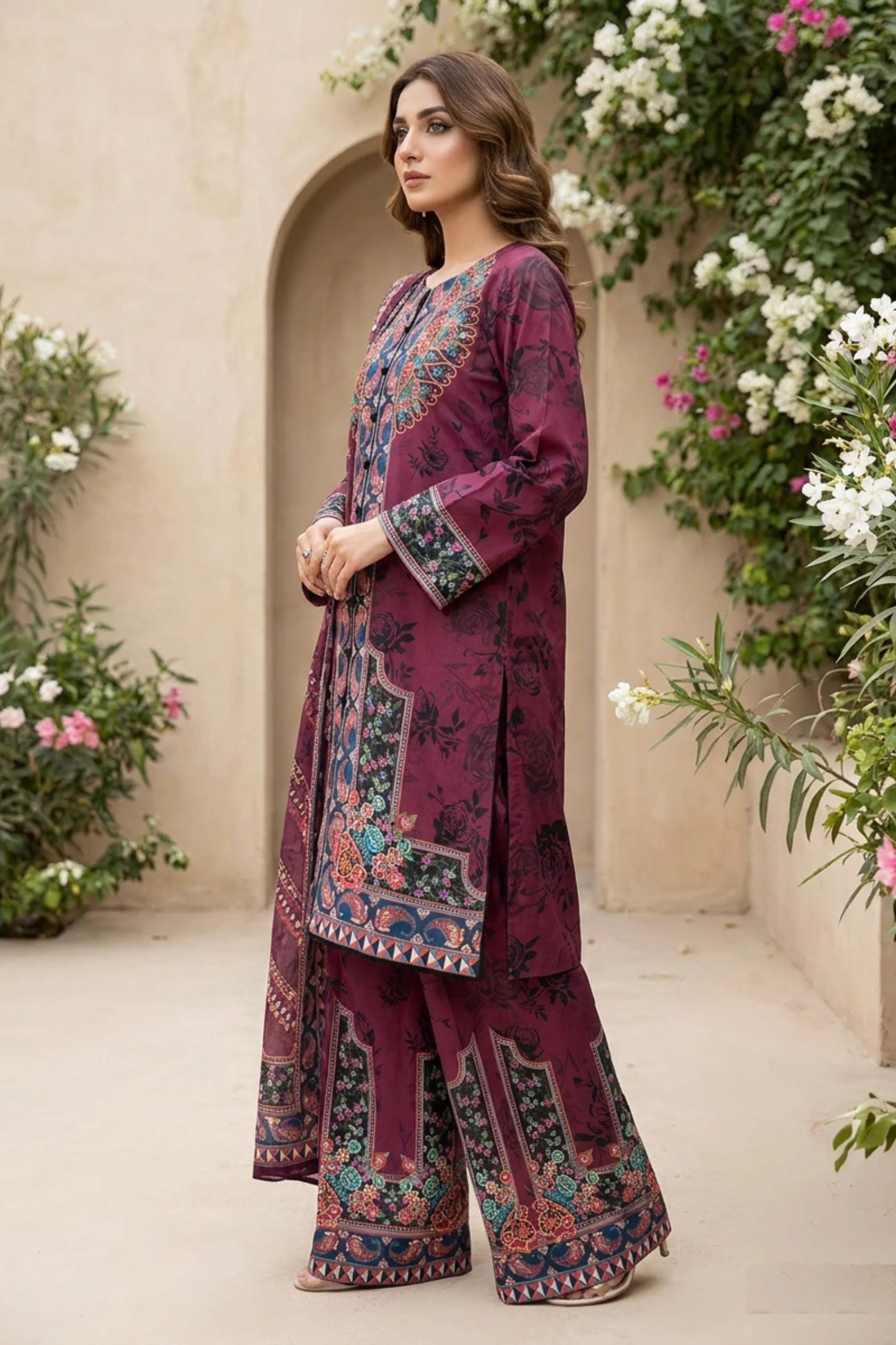 Motif Cambric Printed Suit-013 - Image 5